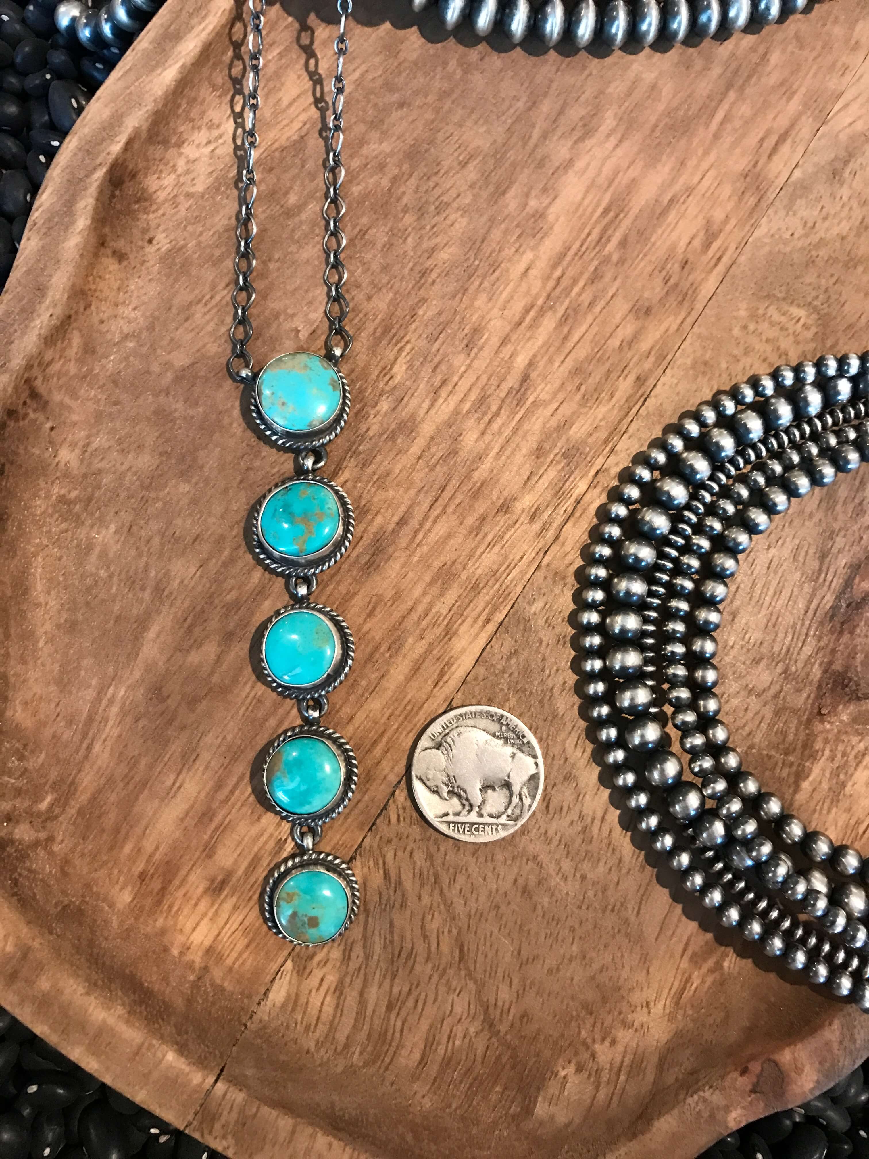 The Arroyo 5 Stone Lariat, 11-Necklaces-Calli Co., Turquoise and Silver Jewelry, Native American Handmade, Zuni Tribe, Navajo Tribe, Brock Texas