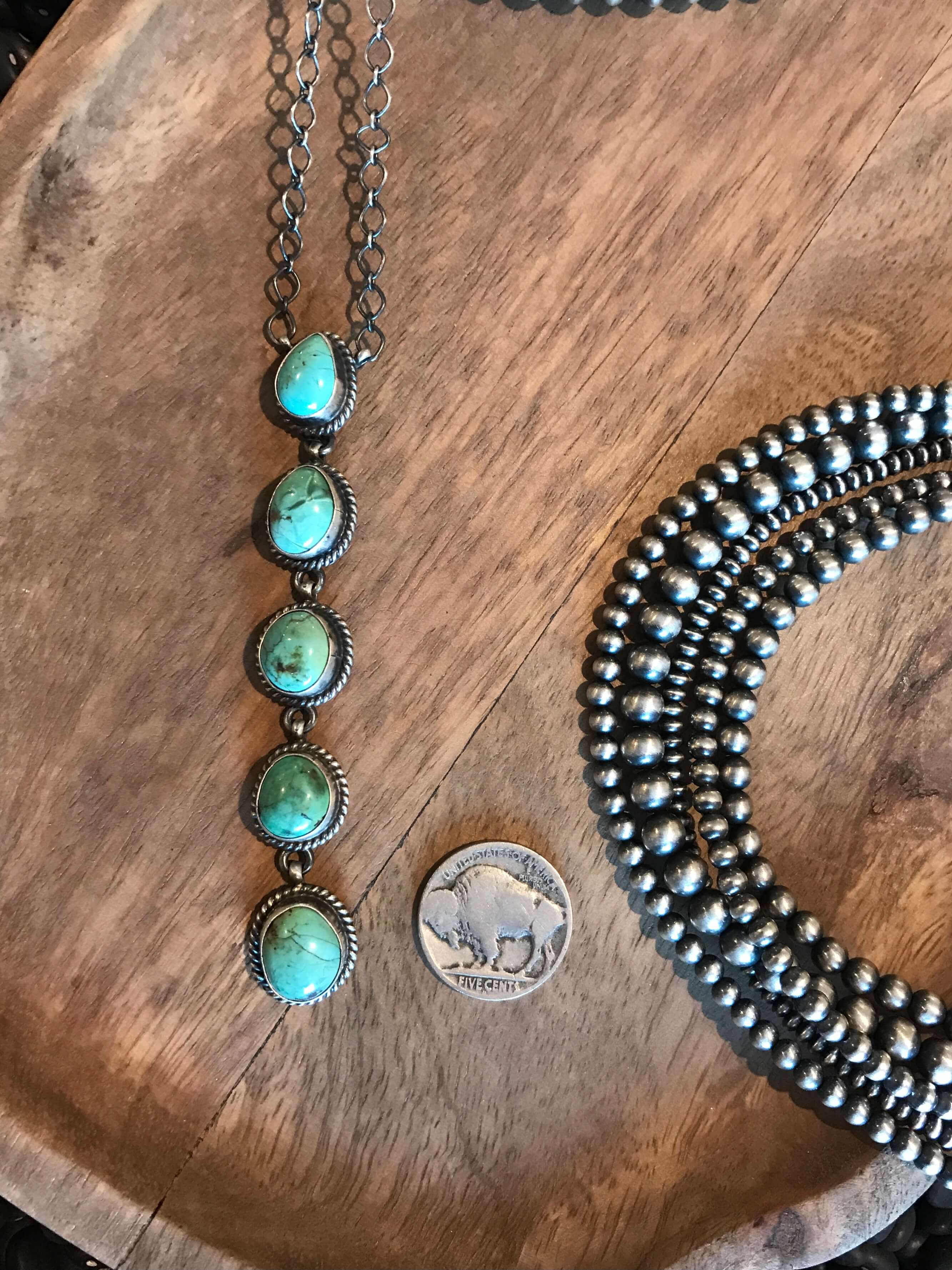 The Arroyo 5 Stone Lariat, 12-Necklaces-Calli Co., Turquoise and Silver Jewelry, Native American Handmade, Zuni Tribe, Navajo Tribe, Brock Texas