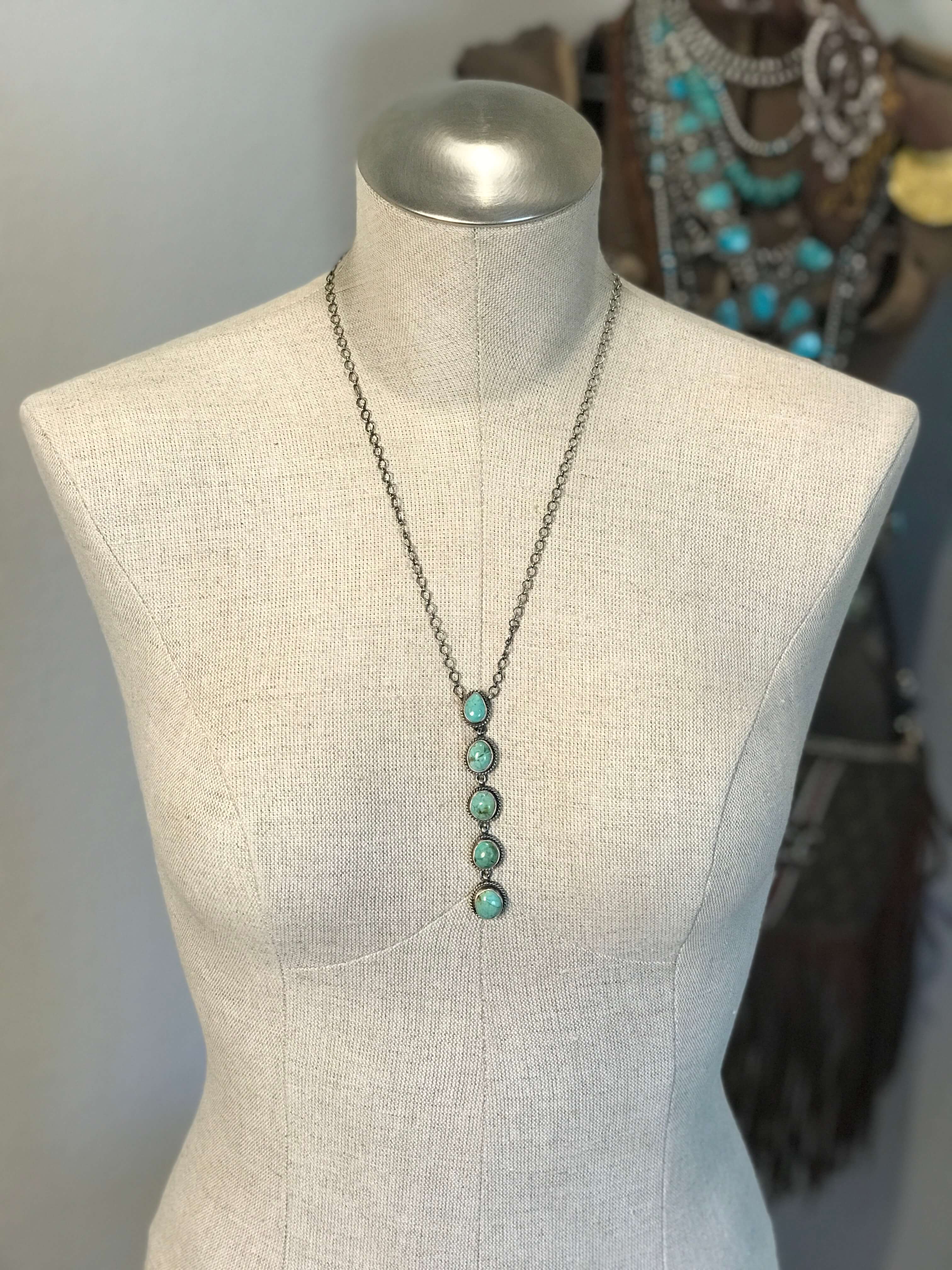 The Arroyo 5 Stone Lariat, 12-Necklaces-Calli Co., Turquoise and Silver Jewelry, Native American Handmade, Zuni Tribe, Navajo Tribe, Brock Texas