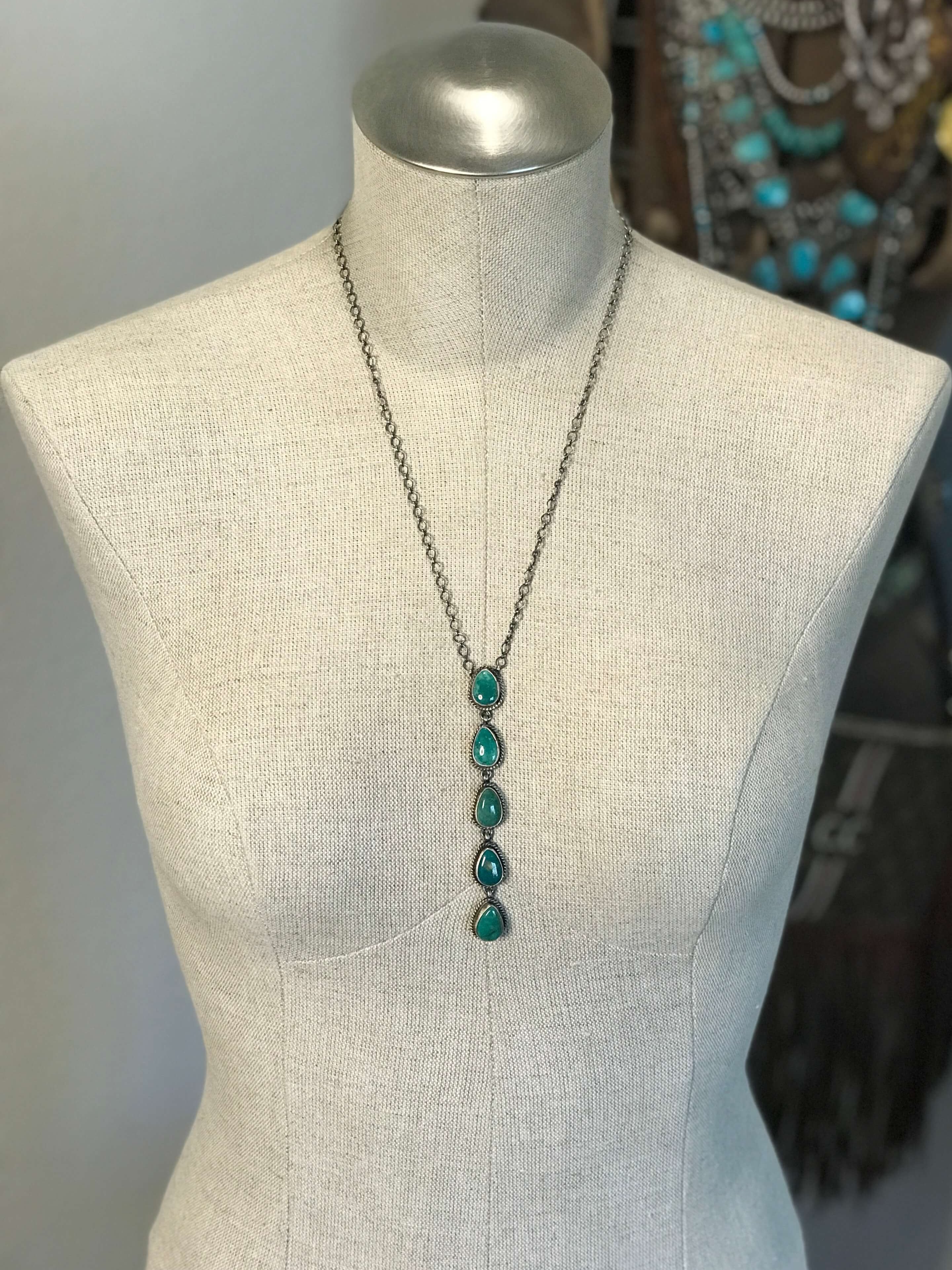 The Arroyo 5 Stone Lariat, 13-Necklaces-Calli Co., Turquoise and Silver Jewelry, Native American Handmade, Zuni Tribe, Navajo Tribe, Brock Texas