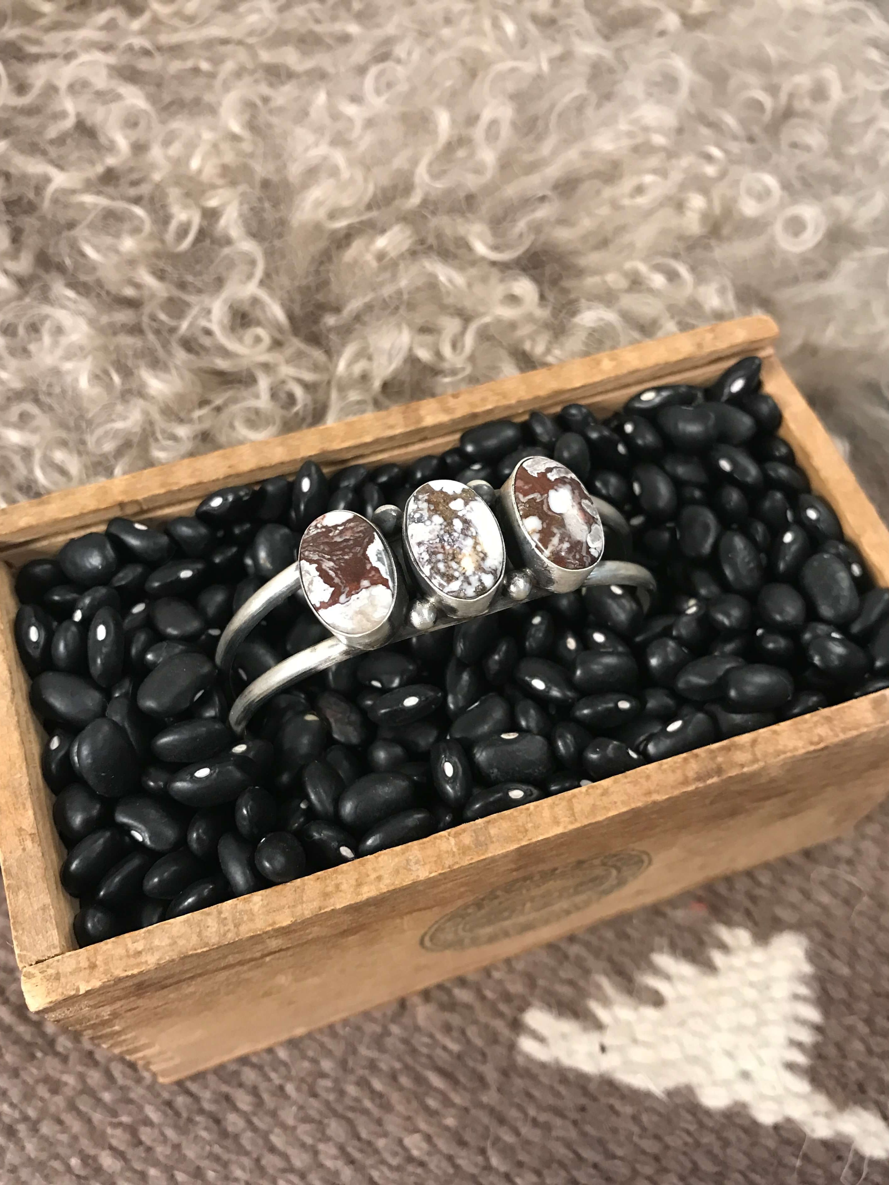 The Triple Stone Cuff, 11-Bracelets & Cuffs-Calli Co., Turquoise and Silver Jewelry, Native American Handmade, Zuni Tribe, Navajo Tribe, Brock Texas