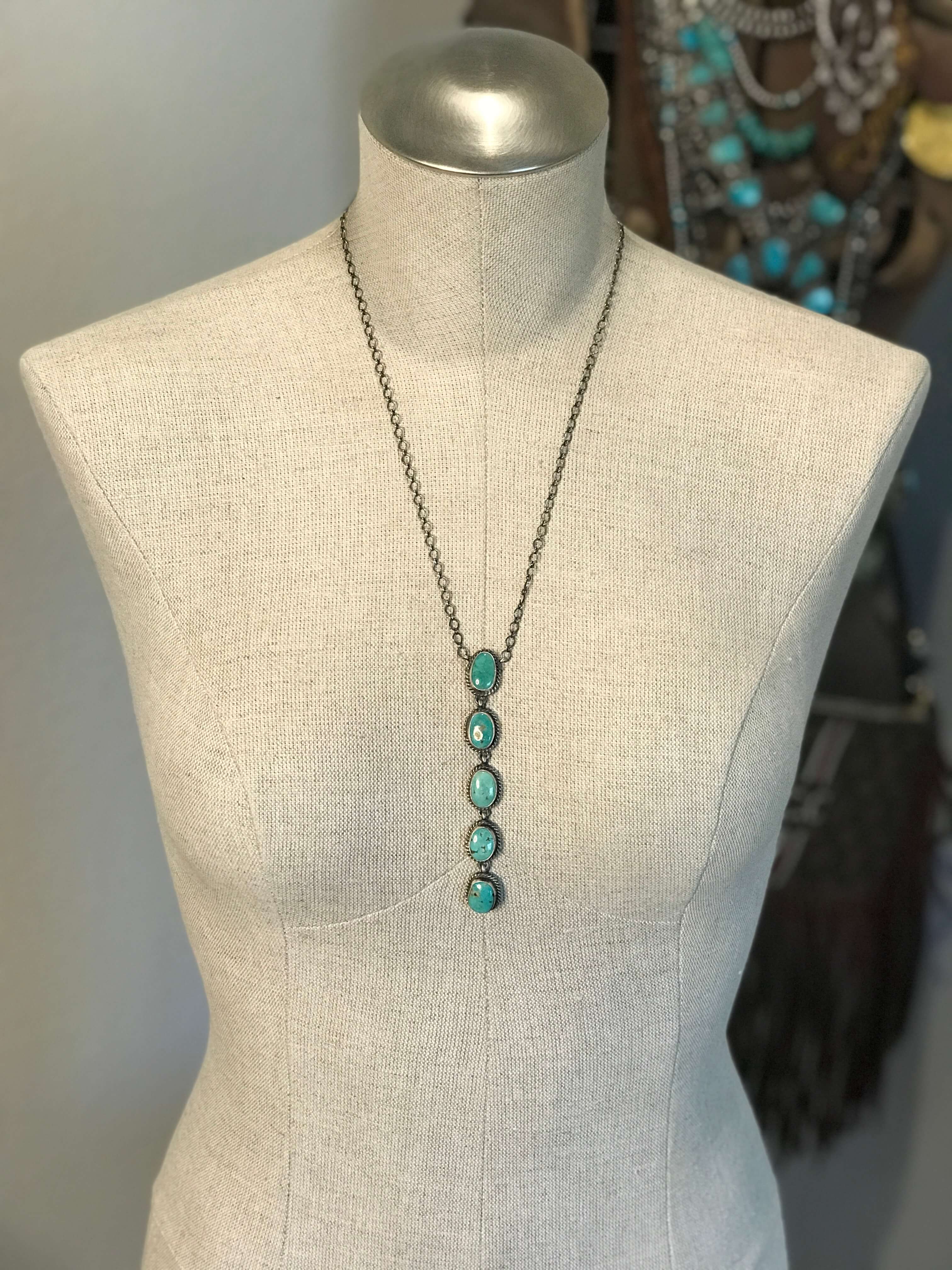 The Arroyo 5 Stone Lariat, 15-Necklaces-Calli Co., Turquoise and Silver Jewelry, Native American Handmade, Zuni Tribe, Navajo Tribe, Brock Texas