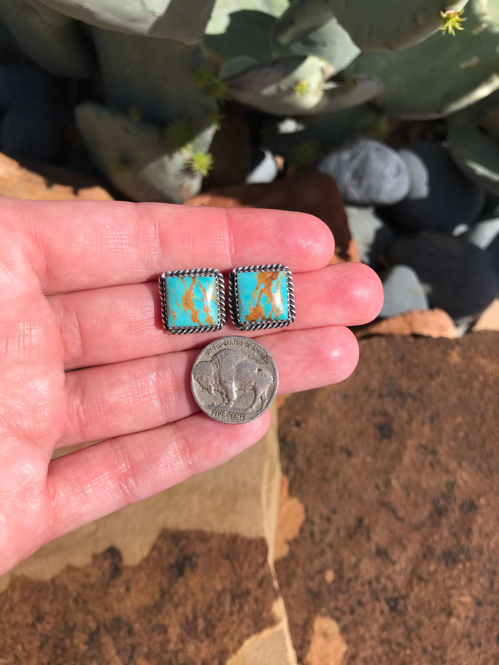 The Square Studs, 10-Earrings-Calli Co., Turquoise and Silver Jewelry, Native American Handmade, Zuni Tribe, Navajo Tribe, Brock Texas