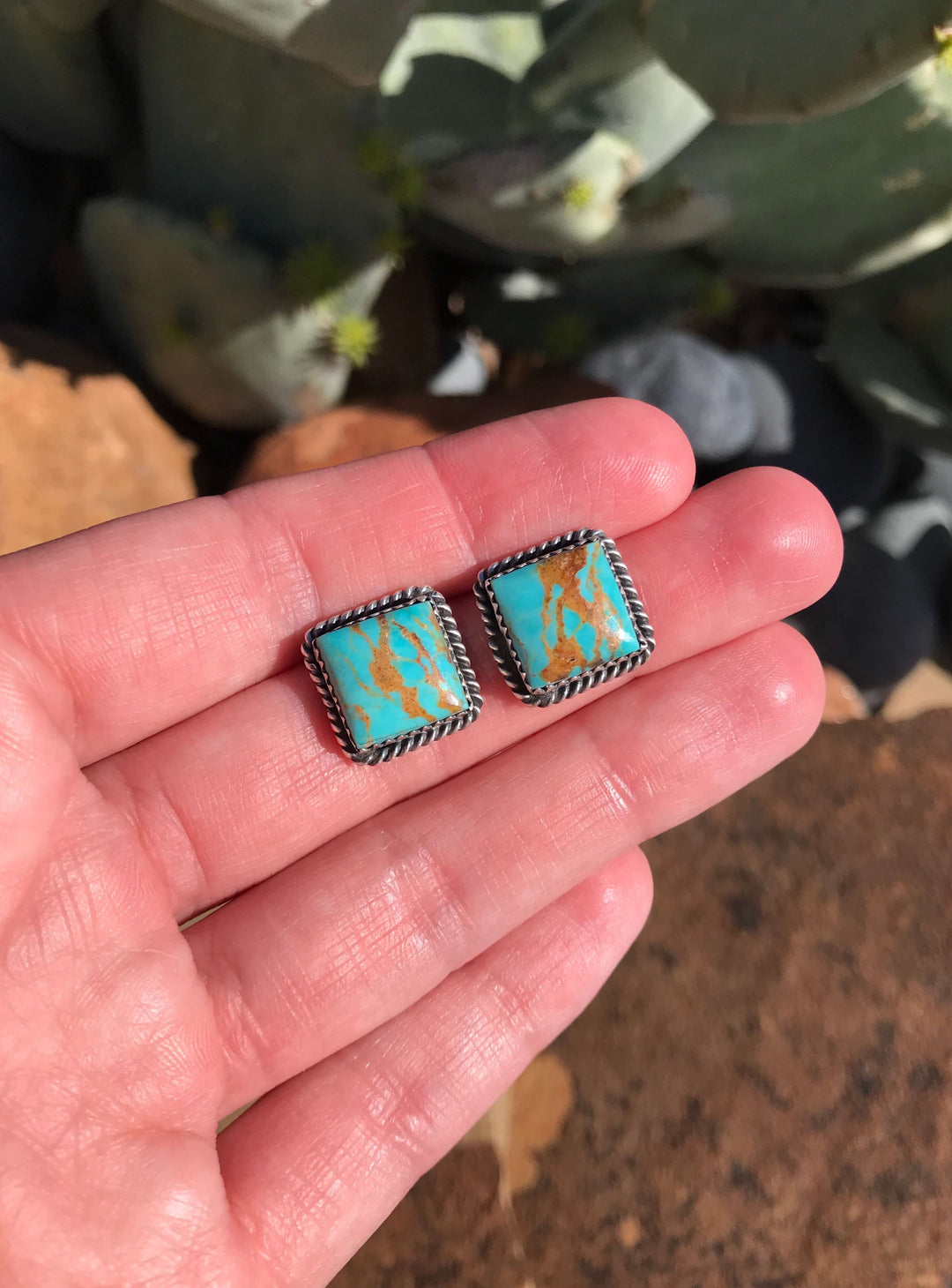 The Square Studs, 10-Earrings-Calli Co., Turquoise and Silver Jewelry, Native American Handmade, Zuni Tribe, Navajo Tribe, Brock Texas