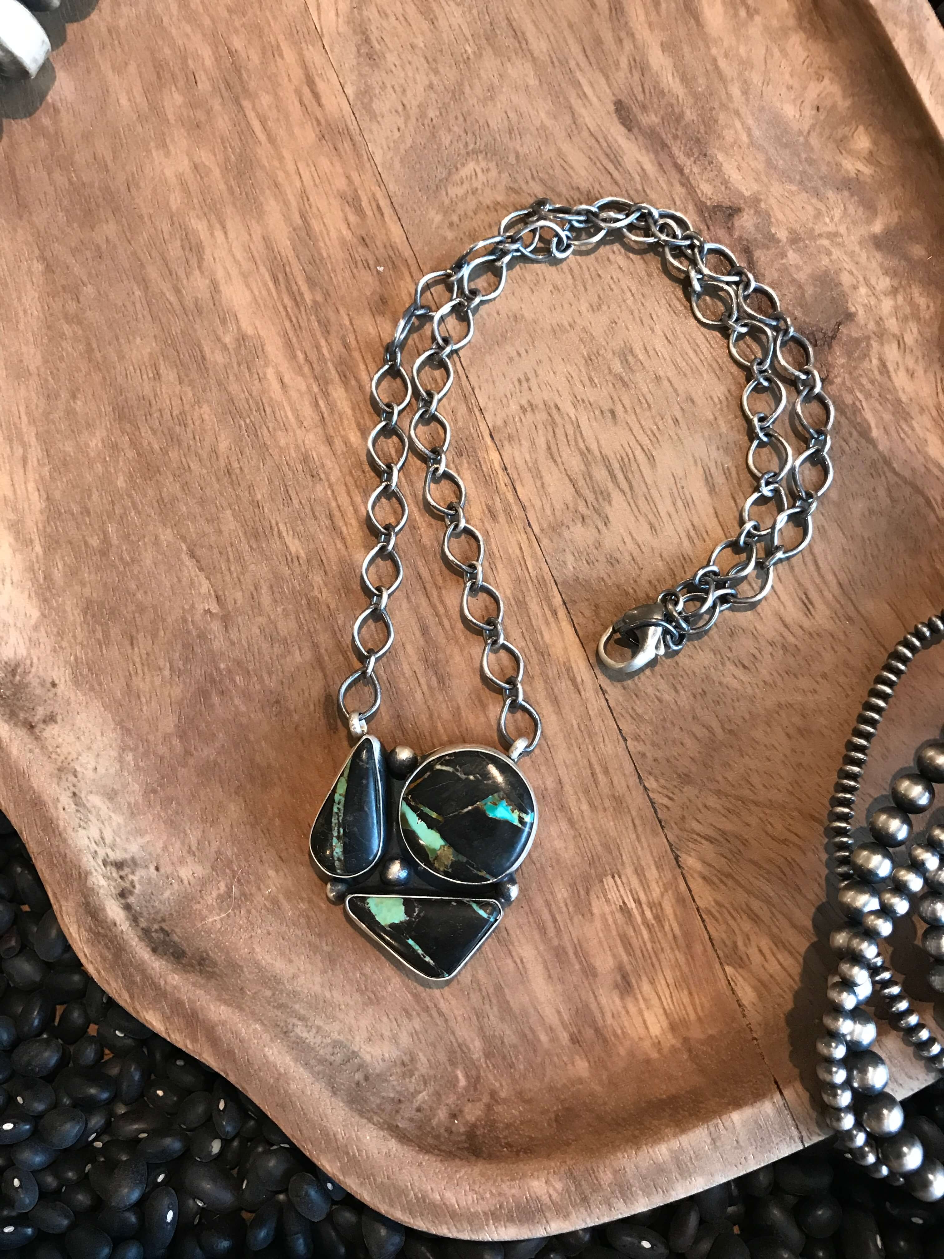 The Acacia Black Jack Necklace, 1-Necklaces-Calli Co., Turquoise and Silver Jewelry, Native American Handmade, Zuni Tribe, Navajo Tribe, Brock Texas