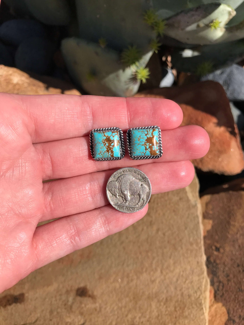 The Square Studs, 4-Earrings-Calli Co., Turquoise and Silver Jewelry, Native American Handmade, Zuni Tribe, Navajo Tribe, Brock Texas
