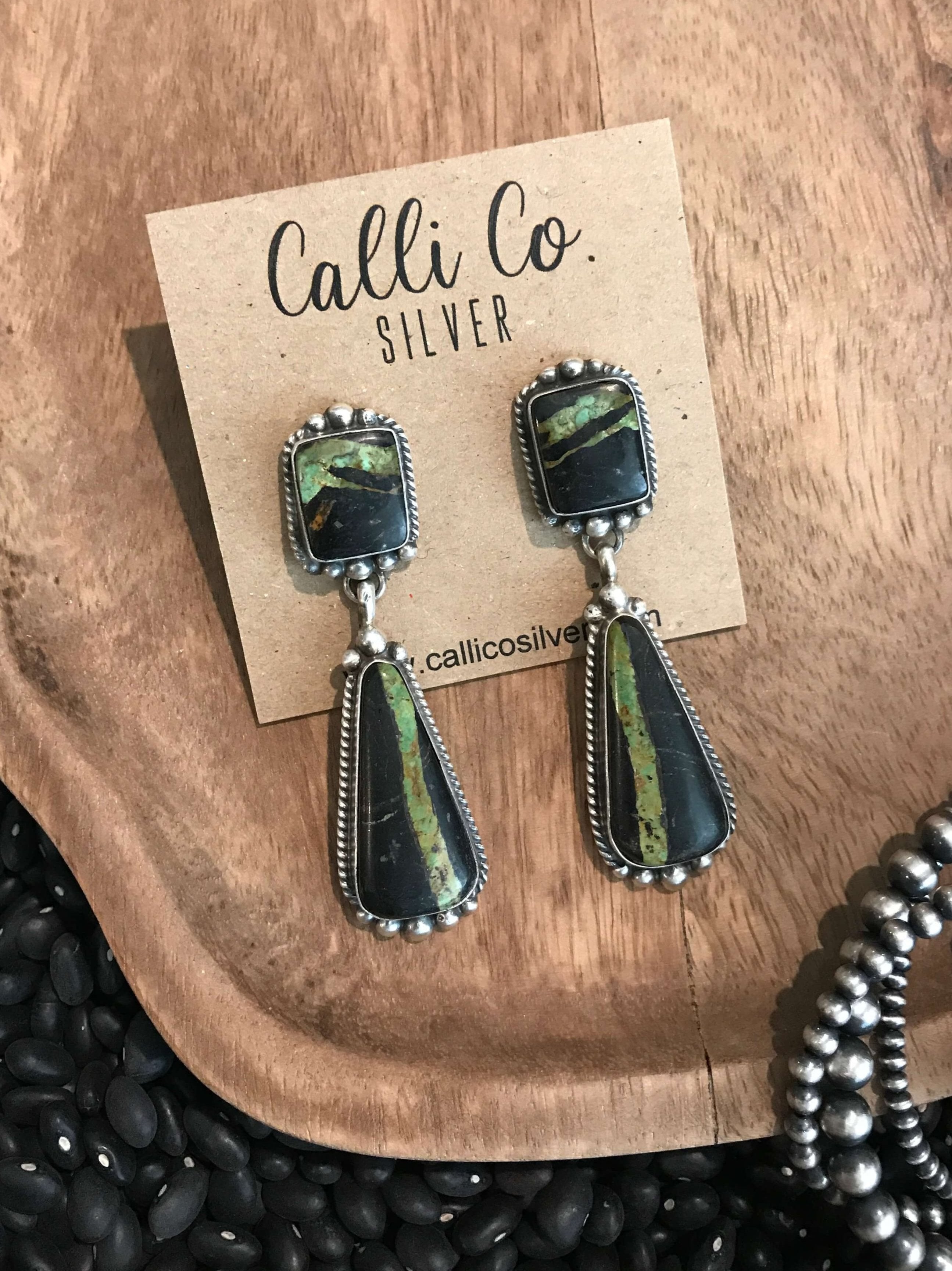 The Black Jack Earrings, 3-Earrings-Calli Co., Turquoise and Silver Jewelry, Native American Handmade, Zuni Tribe, Navajo Tribe, Brock Texas