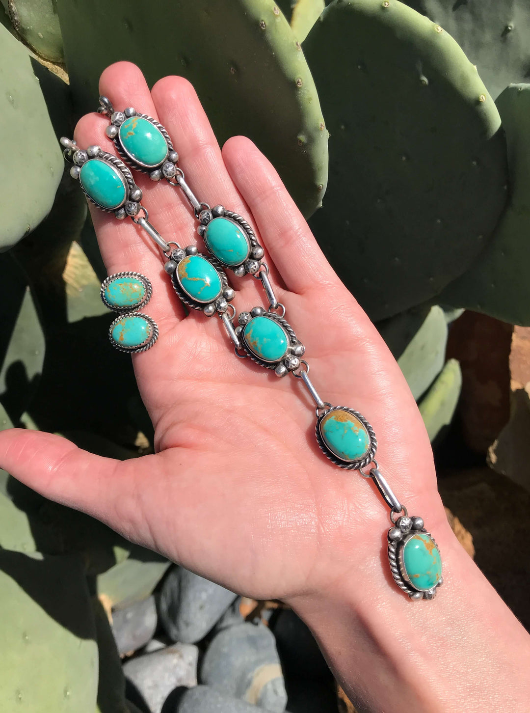 The Melrose Lariat Necklace Set-Necklaces-Calli Co., Turquoise and Silver Jewelry, Native American Handmade, Zuni Tribe, Navajo Tribe, Brock Texas