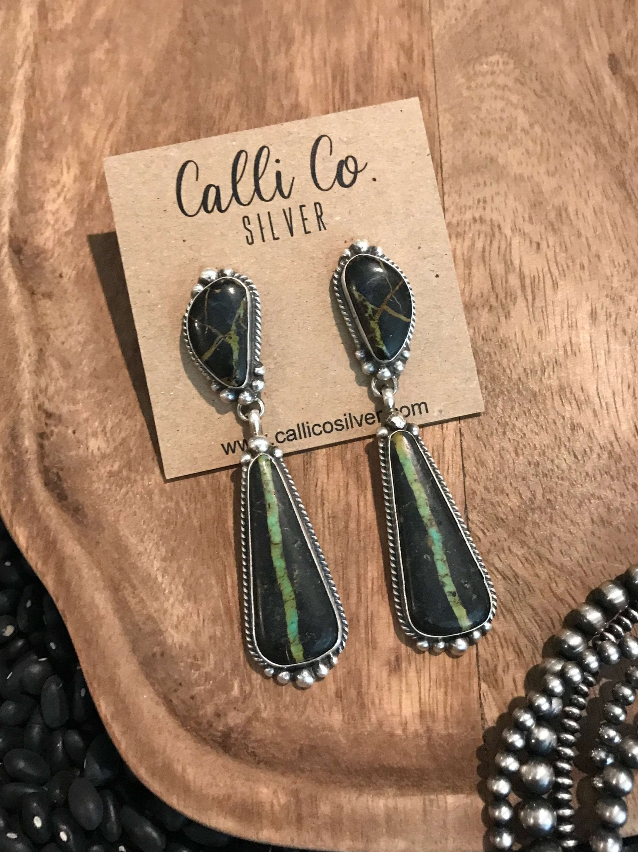 The Black Jack Earrings, 6-Earrings-Calli Co., Turquoise and Silver Jewelry, Native American Handmade, Zuni Tribe, Navajo Tribe, Brock Texas