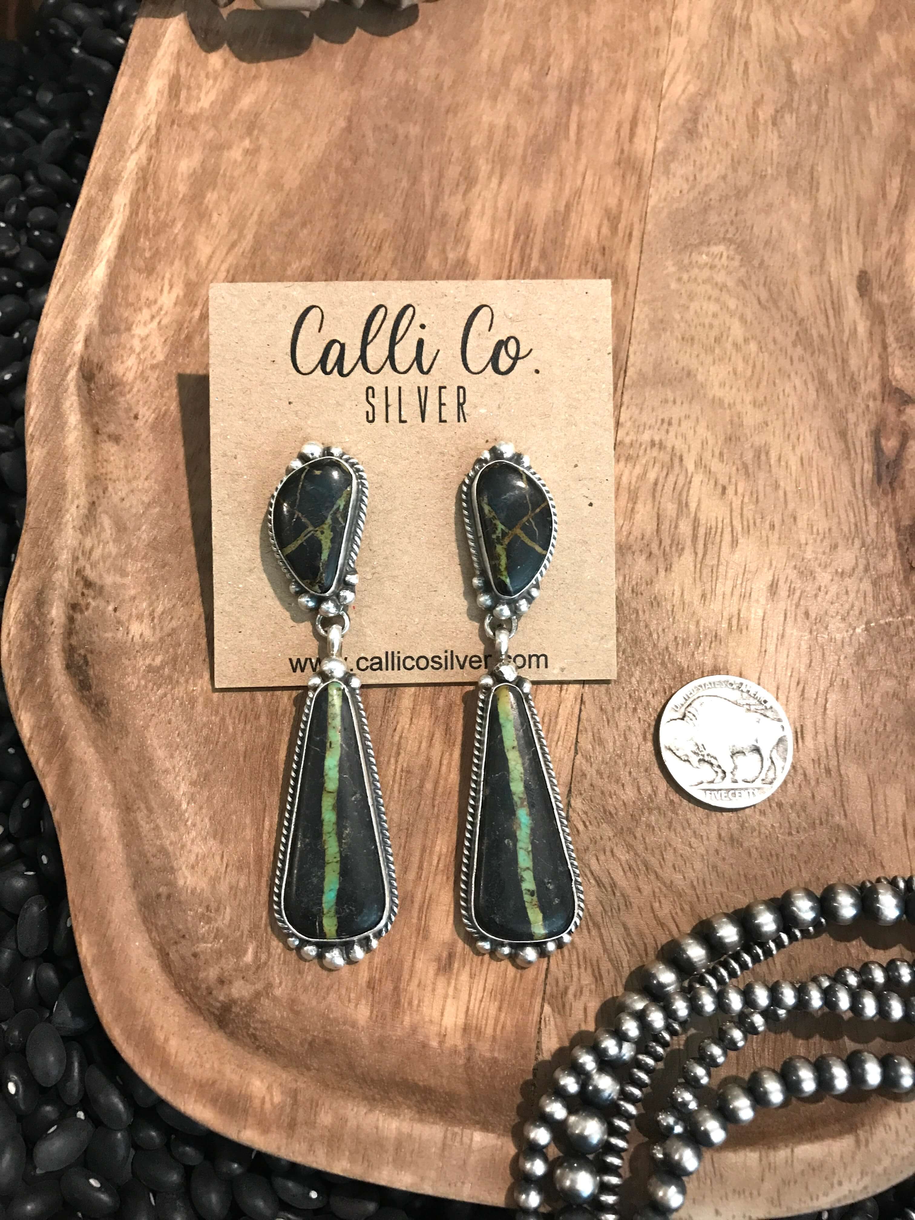 The Black Jack Earrings, 6-Earrings-Calli Co., Turquoise and Silver Jewelry, Native American Handmade, Zuni Tribe, Navajo Tribe, Brock Texas