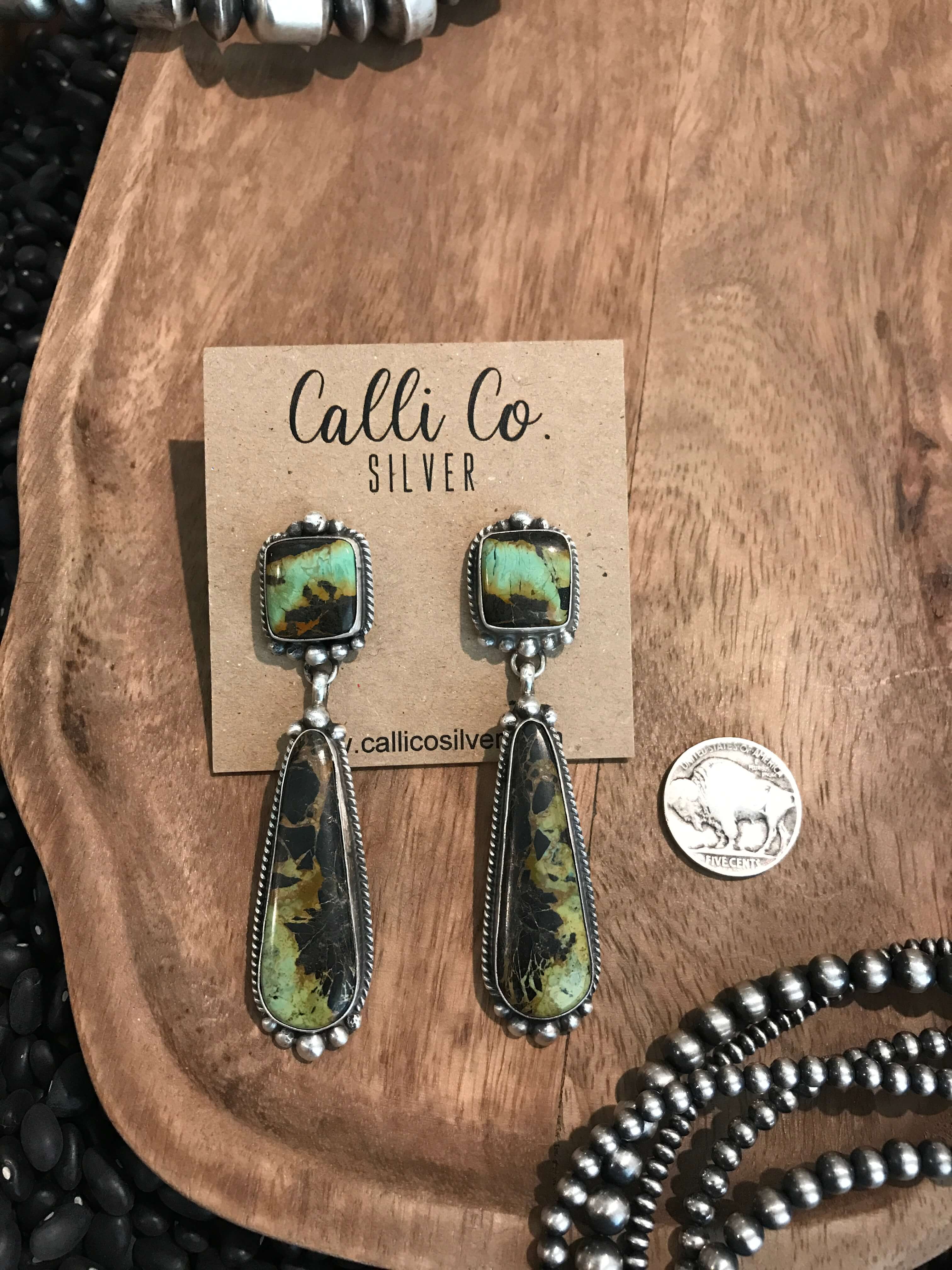 The Black Jack Earrings, 7-Earrings-Calli Co., Turquoise and Silver Jewelry, Native American Handmade, Zuni Tribe, Navajo Tribe, Brock Texas