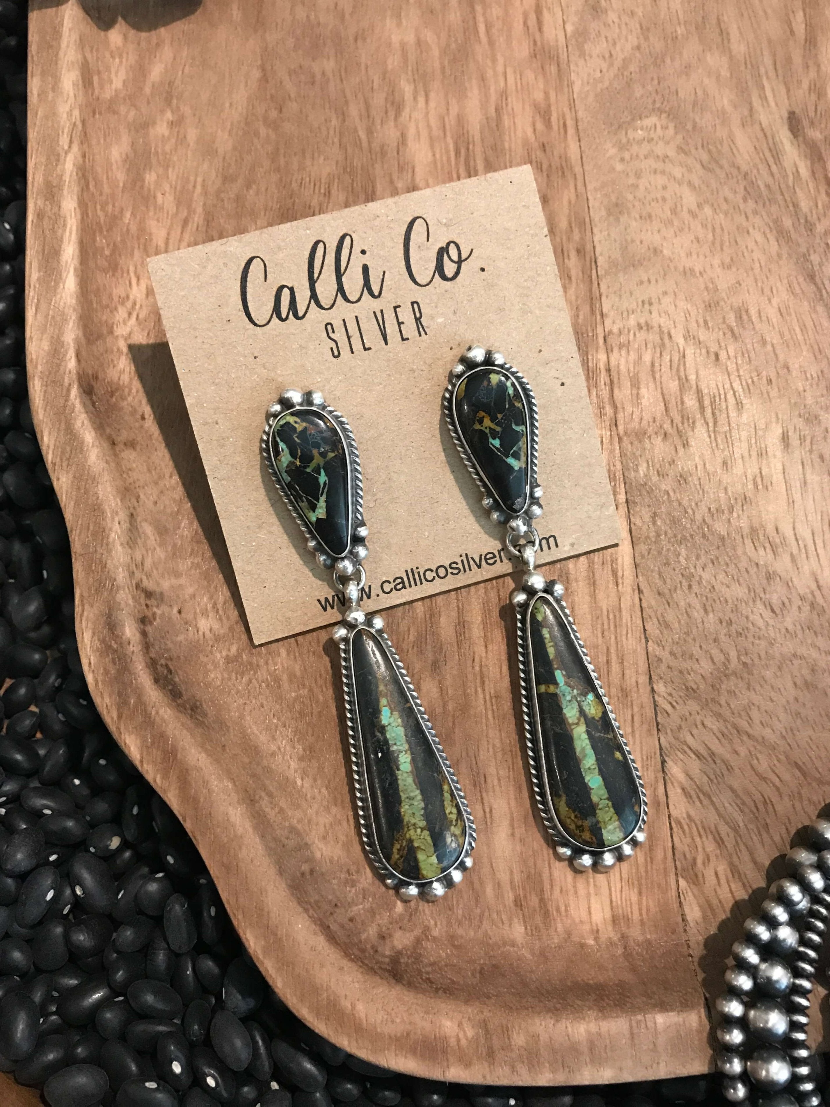 The Black Jack Earrings, 8-Earrings-Calli Co., Turquoise and Silver Jewelry, Native American Handmade, Zuni Tribe, Navajo Tribe, Brock Texas