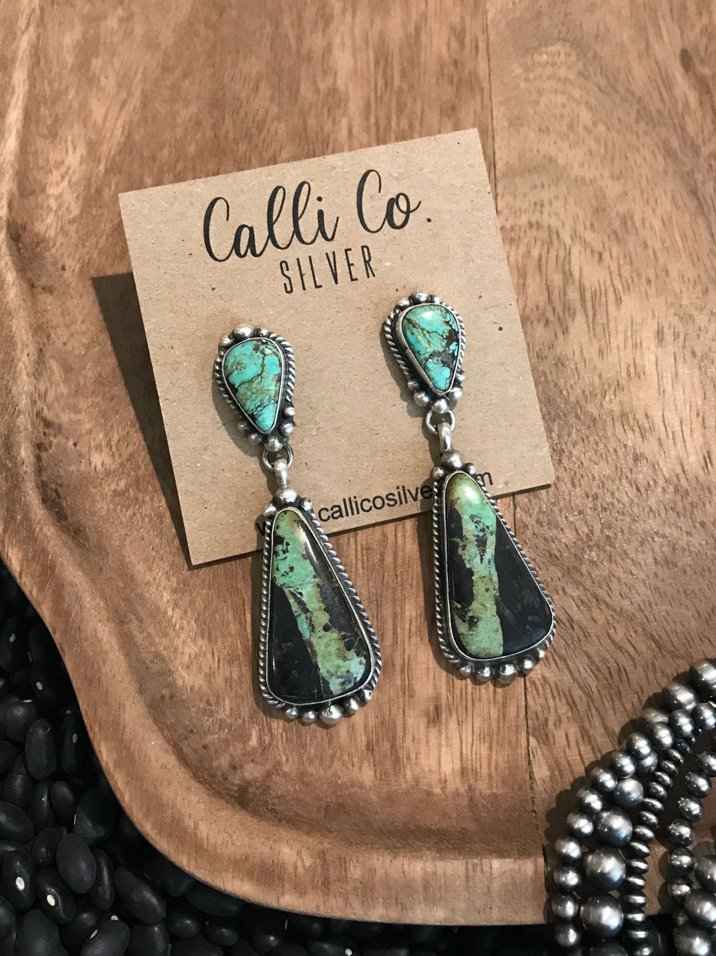 The Black Jack Earrings, 10-Earrings-Calli Co., Turquoise and Silver Jewelry, Native American Handmade, Zuni Tribe, Navajo Tribe, Brock Texas