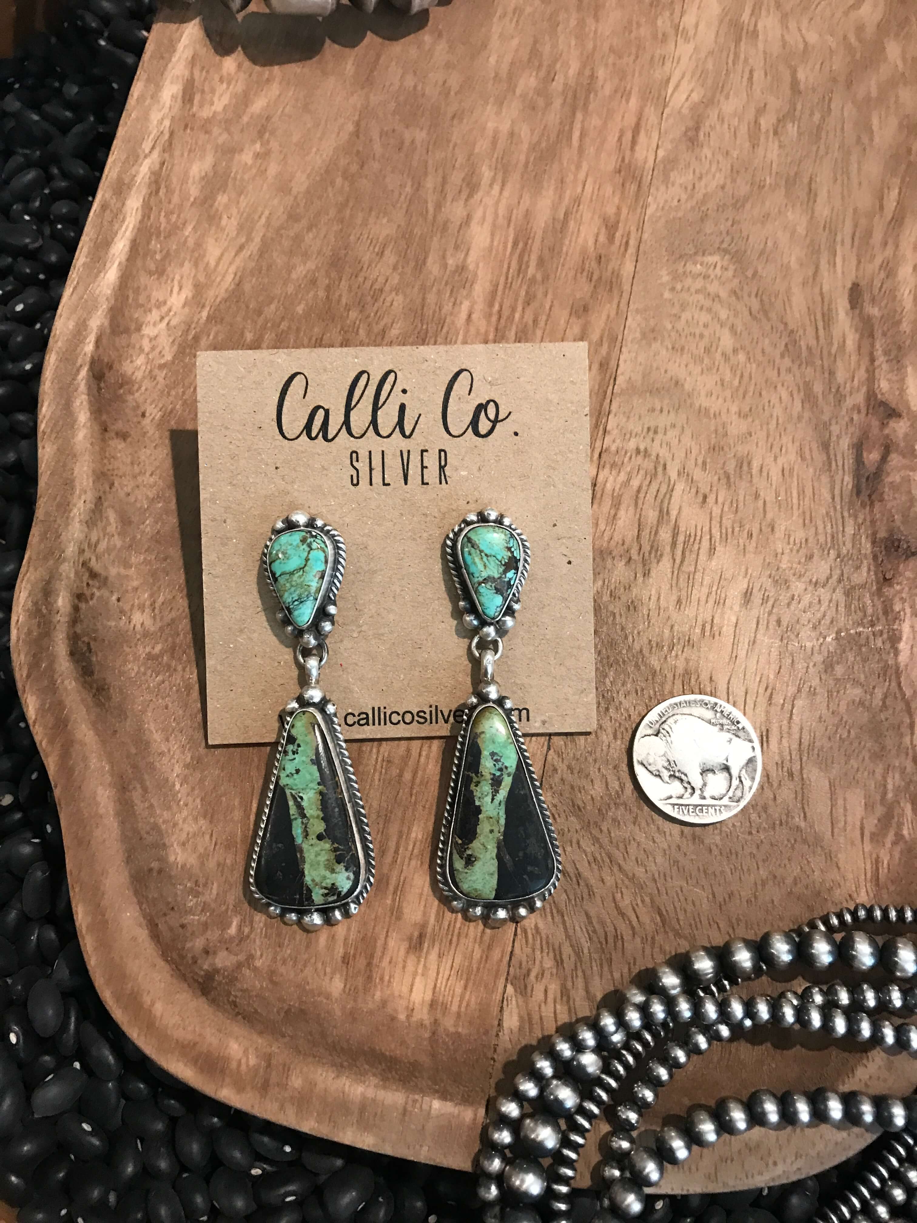 The Black Jack Earrings, 10-Earrings-Calli Co., Turquoise and Silver Jewelry, Native American Handmade, Zuni Tribe, Navajo Tribe, Brock Texas