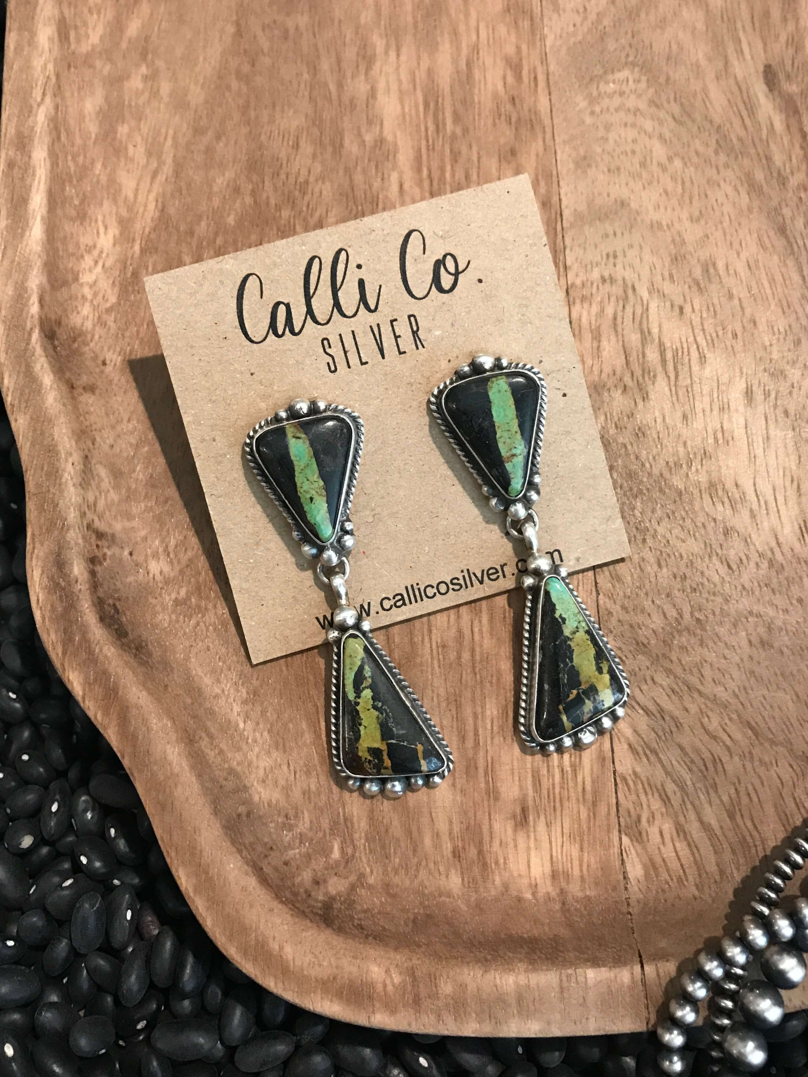 The Black Jack Earrings, 12-Earrings-Calli Co., Turquoise and Silver Jewelry, Native American Handmade, Zuni Tribe, Navajo Tribe, Brock Texas