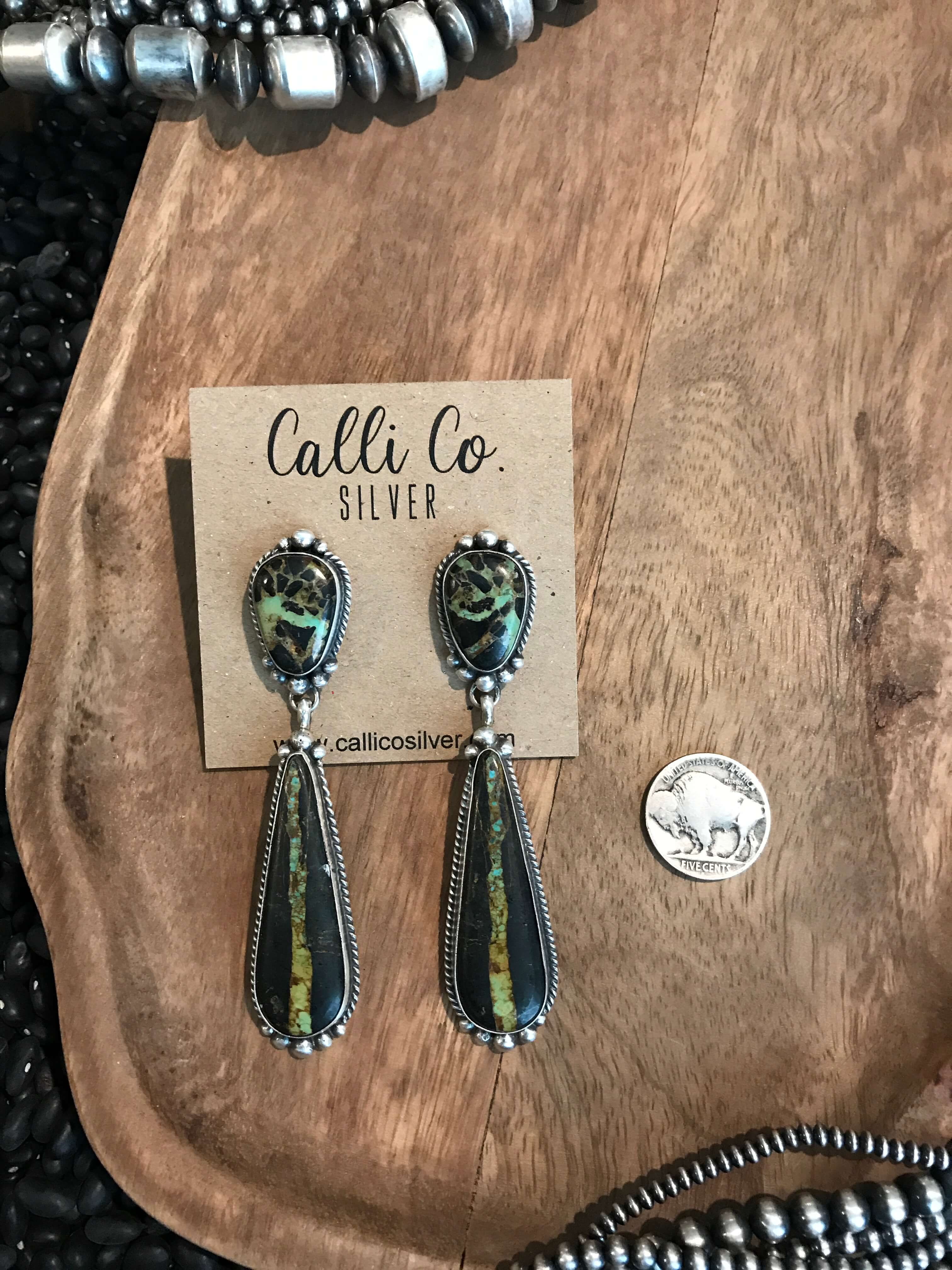 The Black Jack Earrings, 13-Earrings-Calli Co., Turquoise and Silver Jewelry, Native American Handmade, Zuni Tribe, Navajo Tribe, Brock Texas