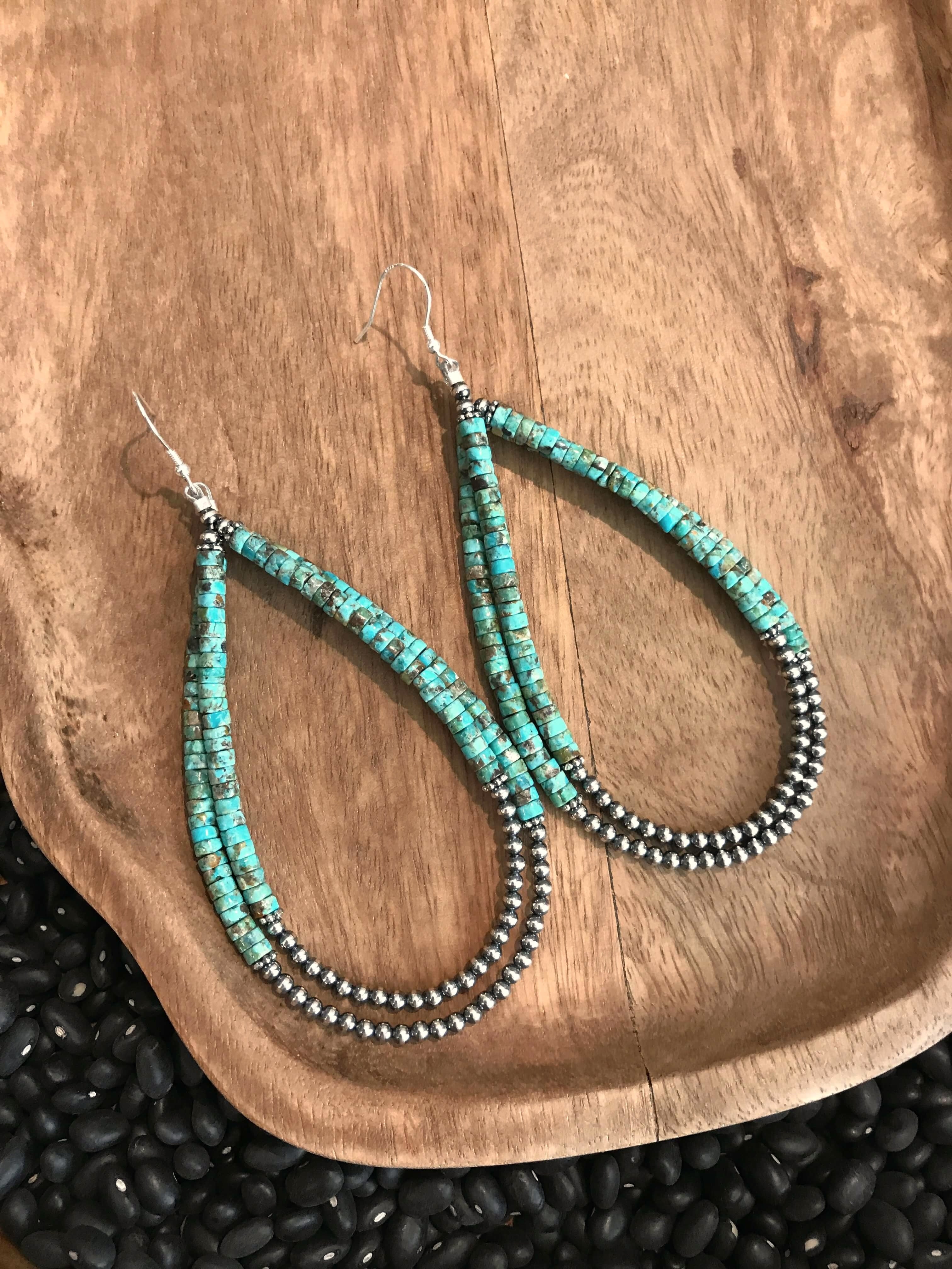 The Cora Double Hoop Earrings-Earrings-Calli Co., Turquoise and Silver Jewelry, Native American Handmade, Zuni Tribe, Navajo Tribe, Brock Texas