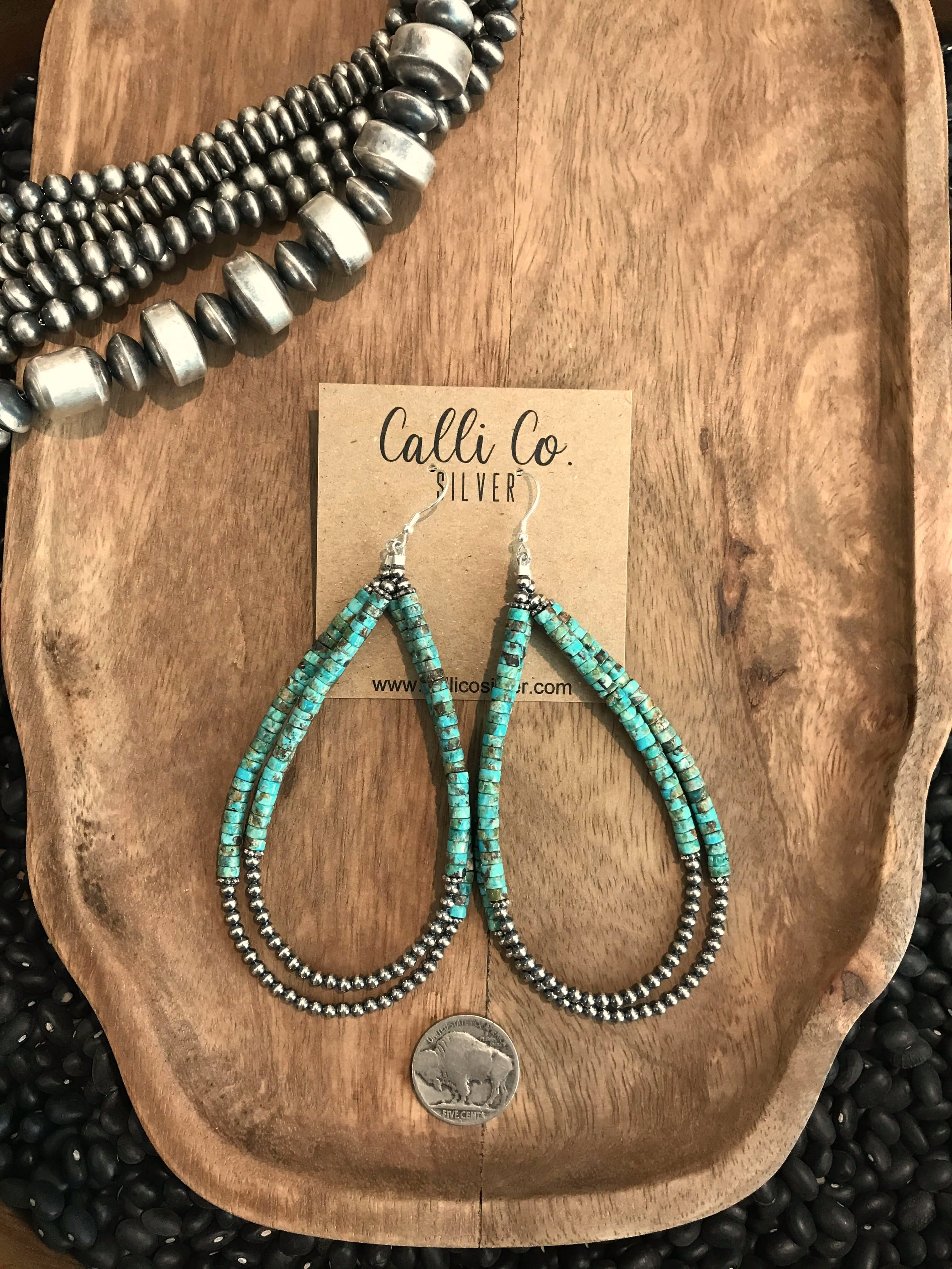 The Cora Double Hoop Earrings-Earrings-Calli Co., Turquoise and Silver Jewelry, Native American Handmade, Zuni Tribe, Navajo Tribe, Brock Texas