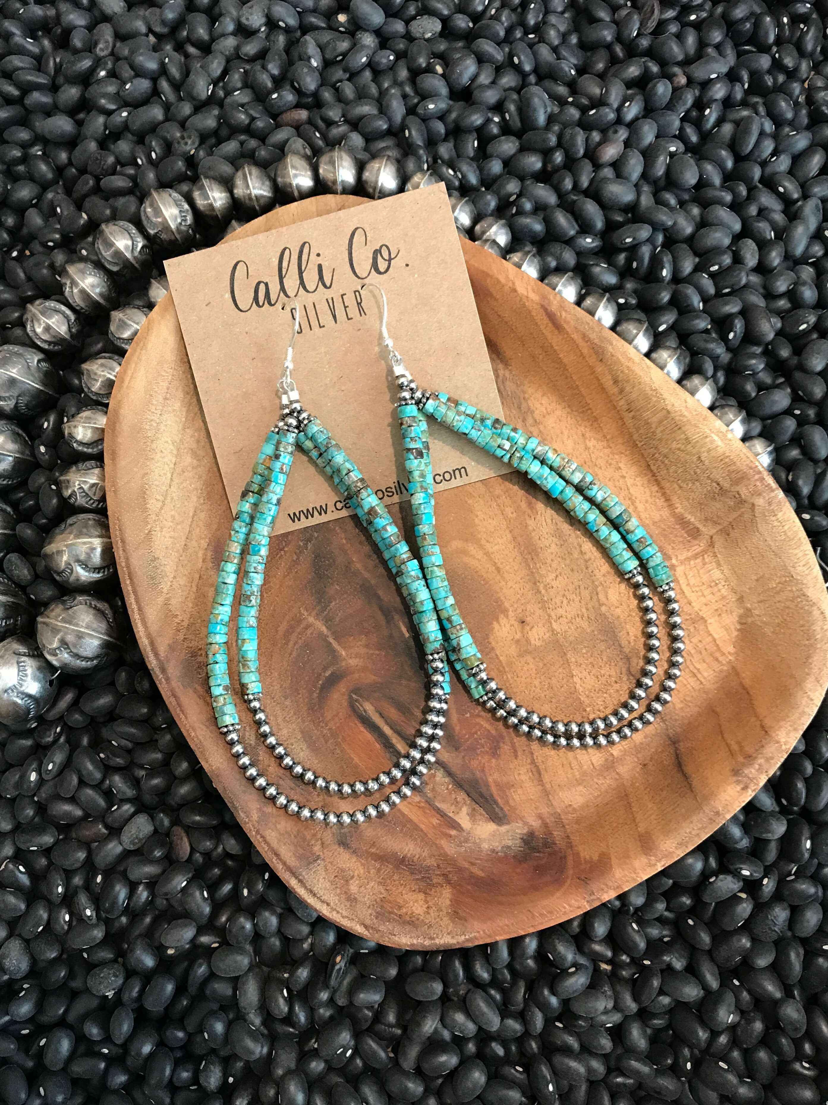 The Cora Double Hoop Earrings-Earrings-Calli Co., Turquoise and Silver Jewelry, Native American Handmade, Zuni Tribe, Navajo Tribe, Brock Texas