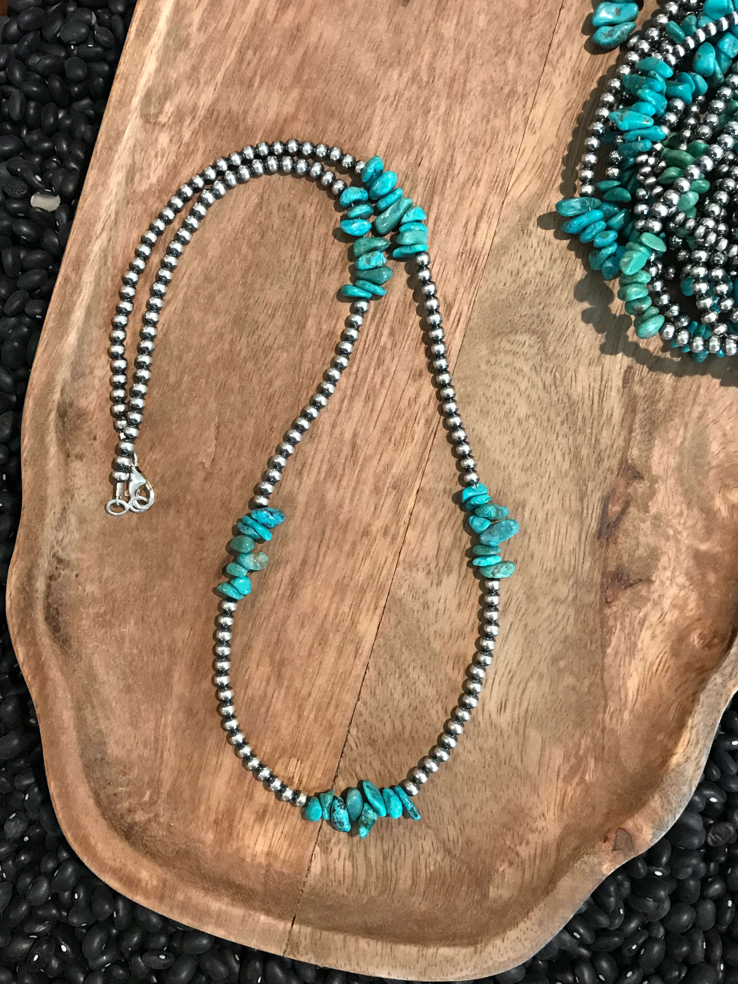 The Klien Necklace in Turquoise, 24"-Necklaces-Calli Co., Turquoise and Silver Jewelry, Native American Handmade, Zuni Tribe, Navajo Tribe, Brock Texas