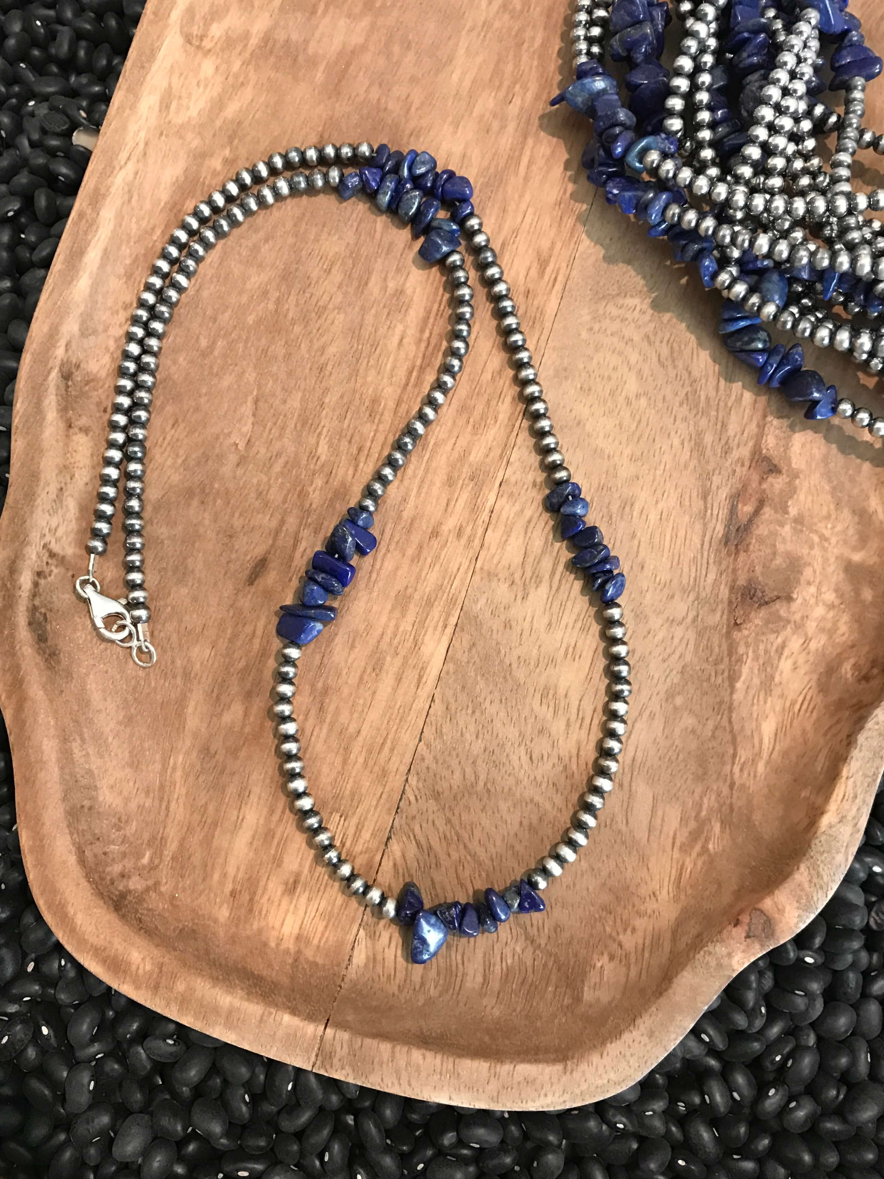 The Klien Necklace in Lapis, 25"-Necklaces-Calli Co., Turquoise and Silver Jewelry, Native American Handmade, Zuni Tribe, Navajo Tribe, Brock Texas