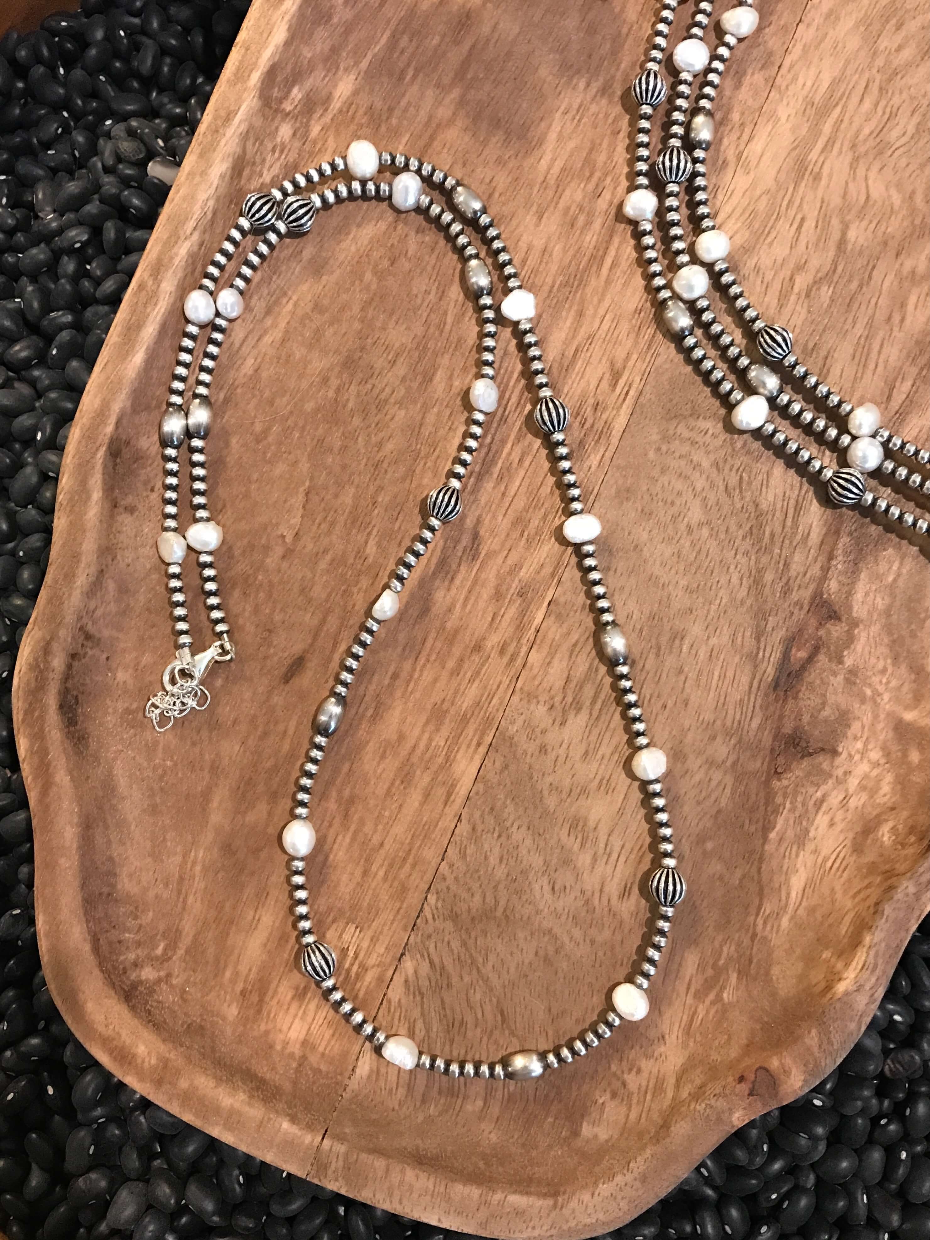 The San Sophia Pearl Necklace-Necklaces-Calli Co., Turquoise and Silver Jewelry, Native American Handmade, Zuni Tribe, Navajo Tribe, Brock Texas