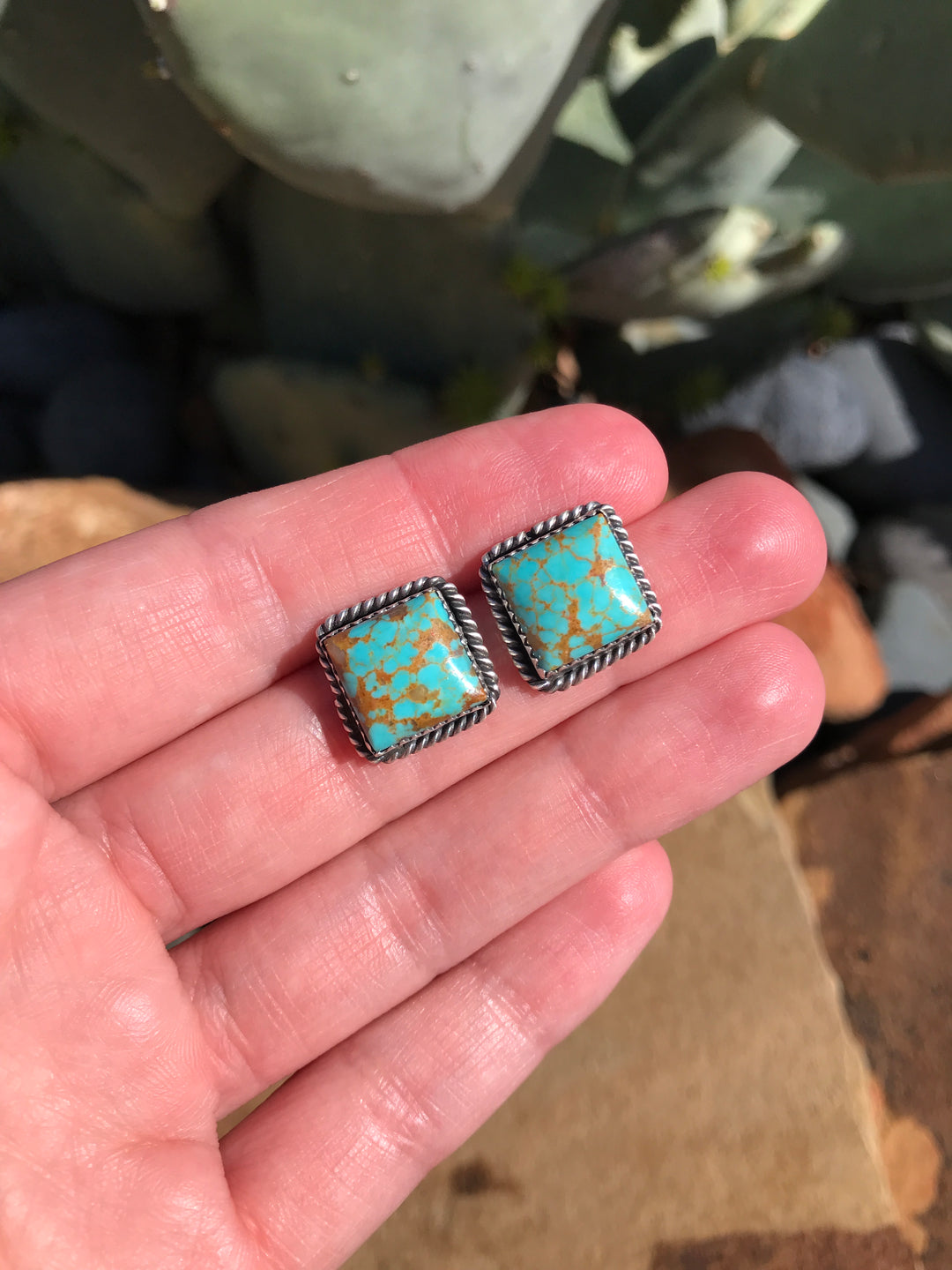 The Square Studs, 14-Earrings-Calli Co., Turquoise and Silver Jewelry, Native American Handmade, Zuni Tribe, Navajo Tribe, Brock Texas