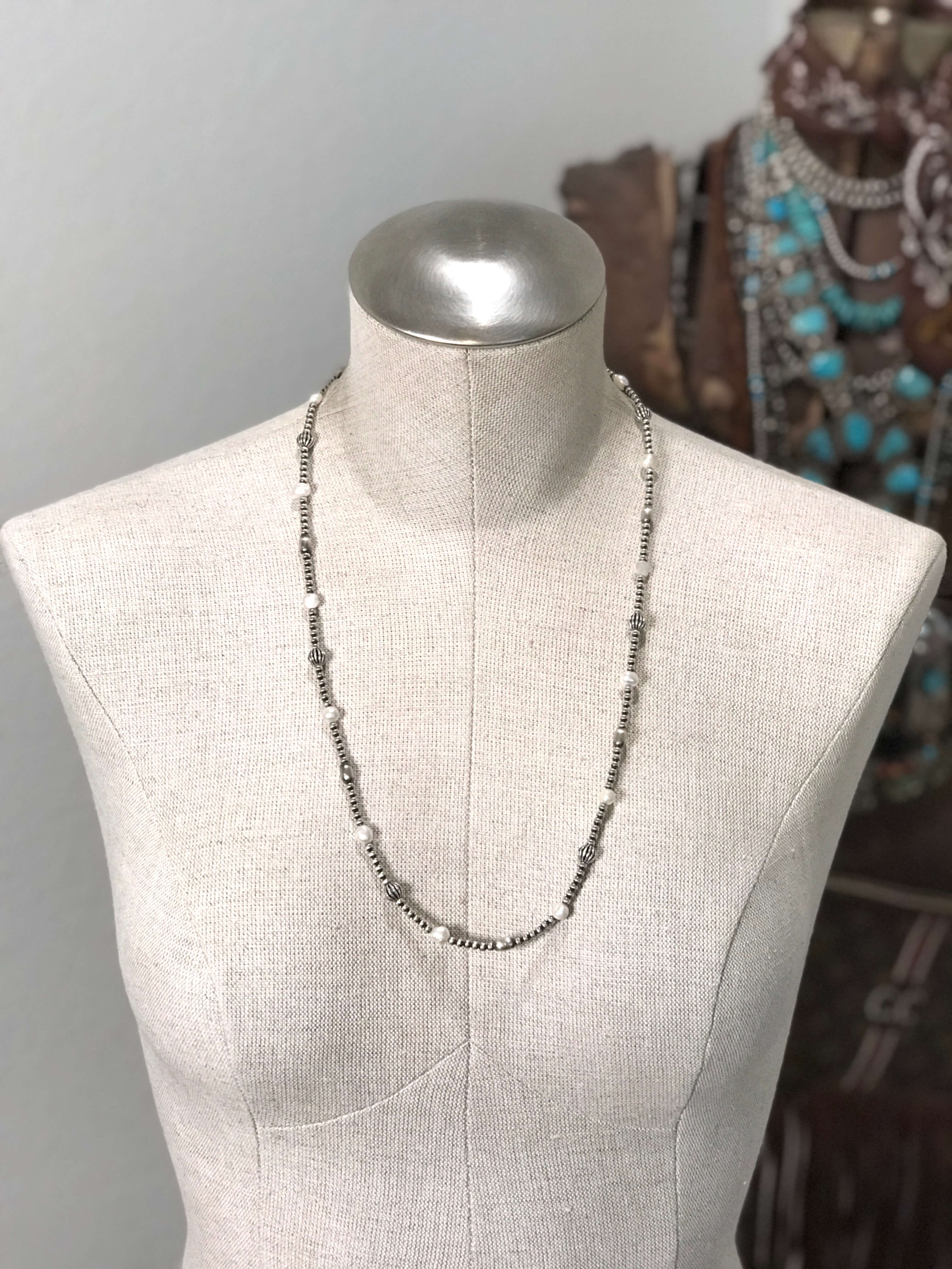 The San Sophia Pearl Necklace-Necklaces-Calli Co., Turquoise and Silver Jewelry, Native American Handmade, Zuni Tribe, Navajo Tribe, Brock Texas