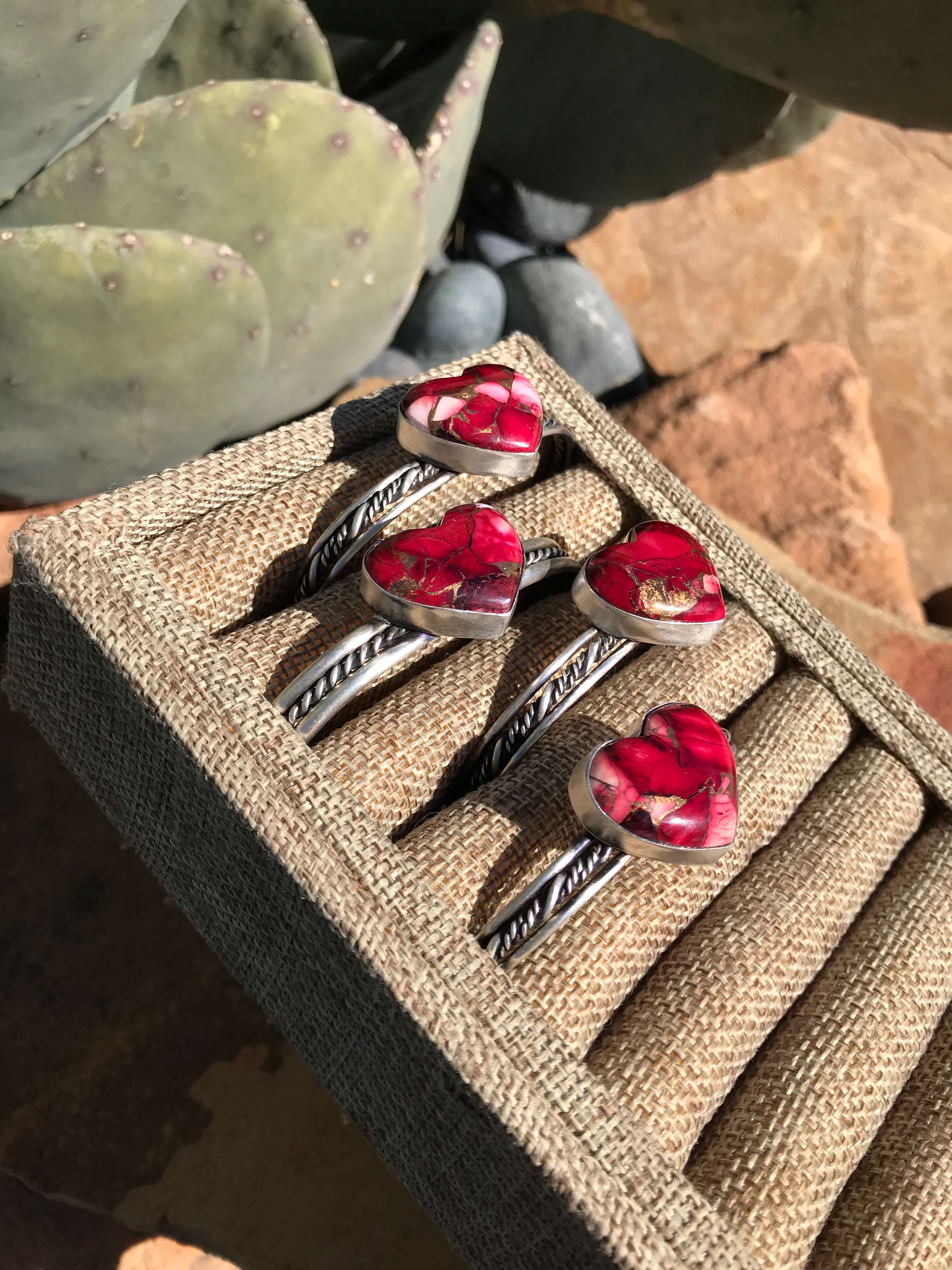 The Dahlia Rose Heart Cuff-Bracelets & Cuffs-Calli Co., Turquoise and Silver Jewelry, Native American Handmade, Zuni Tribe, Navajo Tribe, Brock Texas