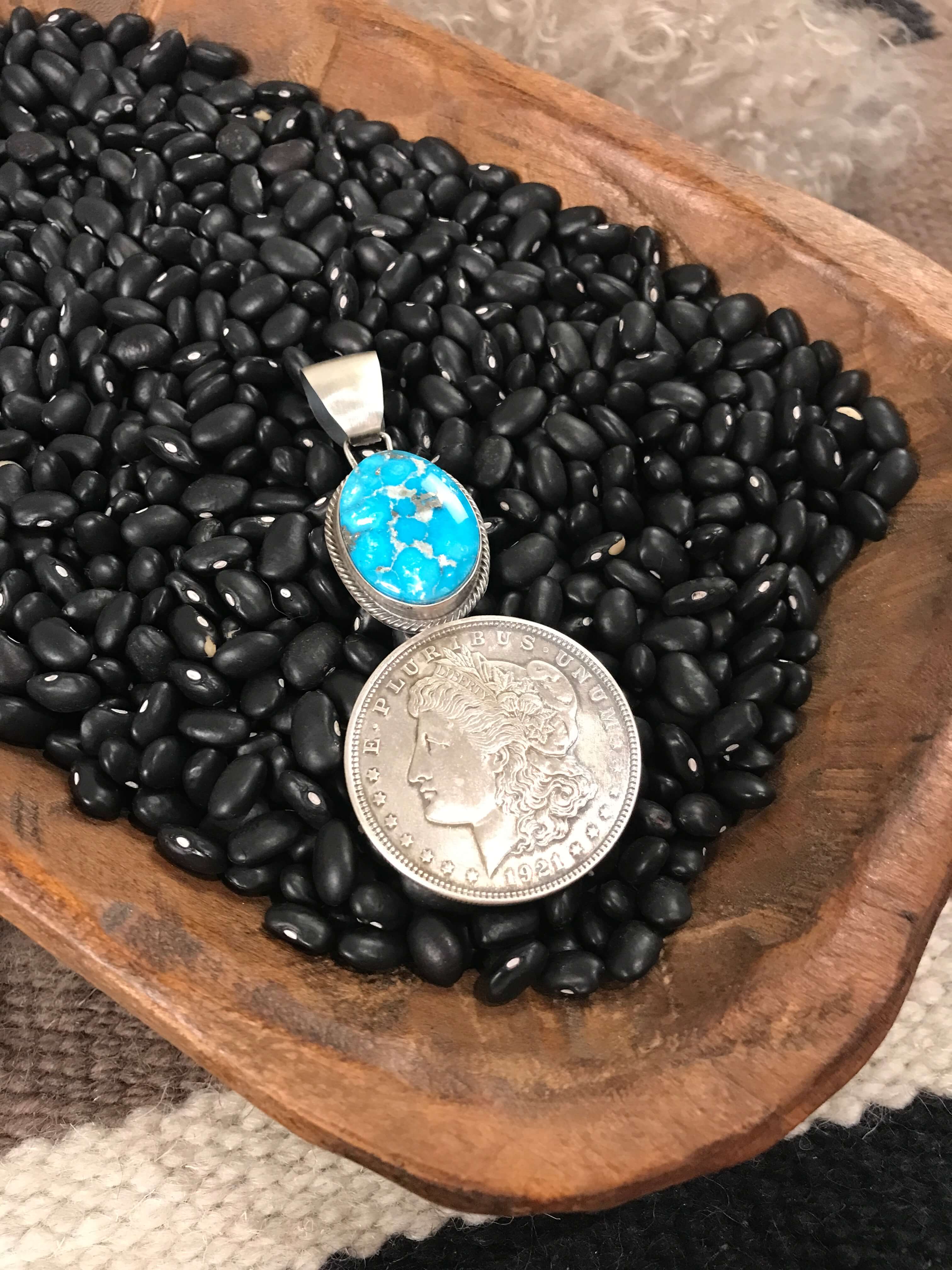 The Liberty Dollar Pendant, 1-Pendants-Calli Co., Turquoise and Silver Jewelry, Native American Handmade, Zuni Tribe, Navajo Tribe, Brock Texas