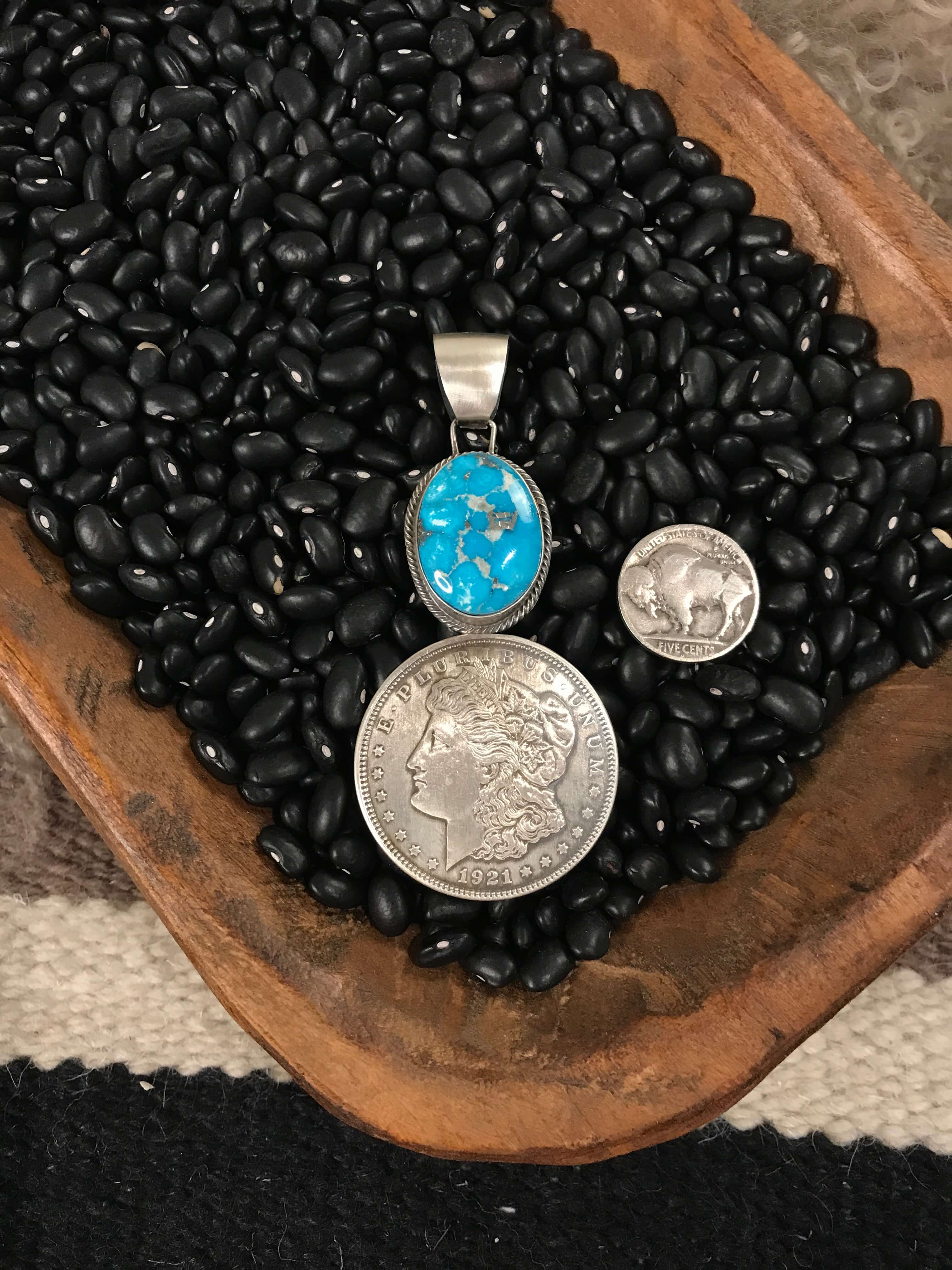 The Liberty Dollar Pendant, 1-Pendants-Calli Co., Turquoise and Silver Jewelry, Native American Handmade, Zuni Tribe, Navajo Tribe, Brock Texas