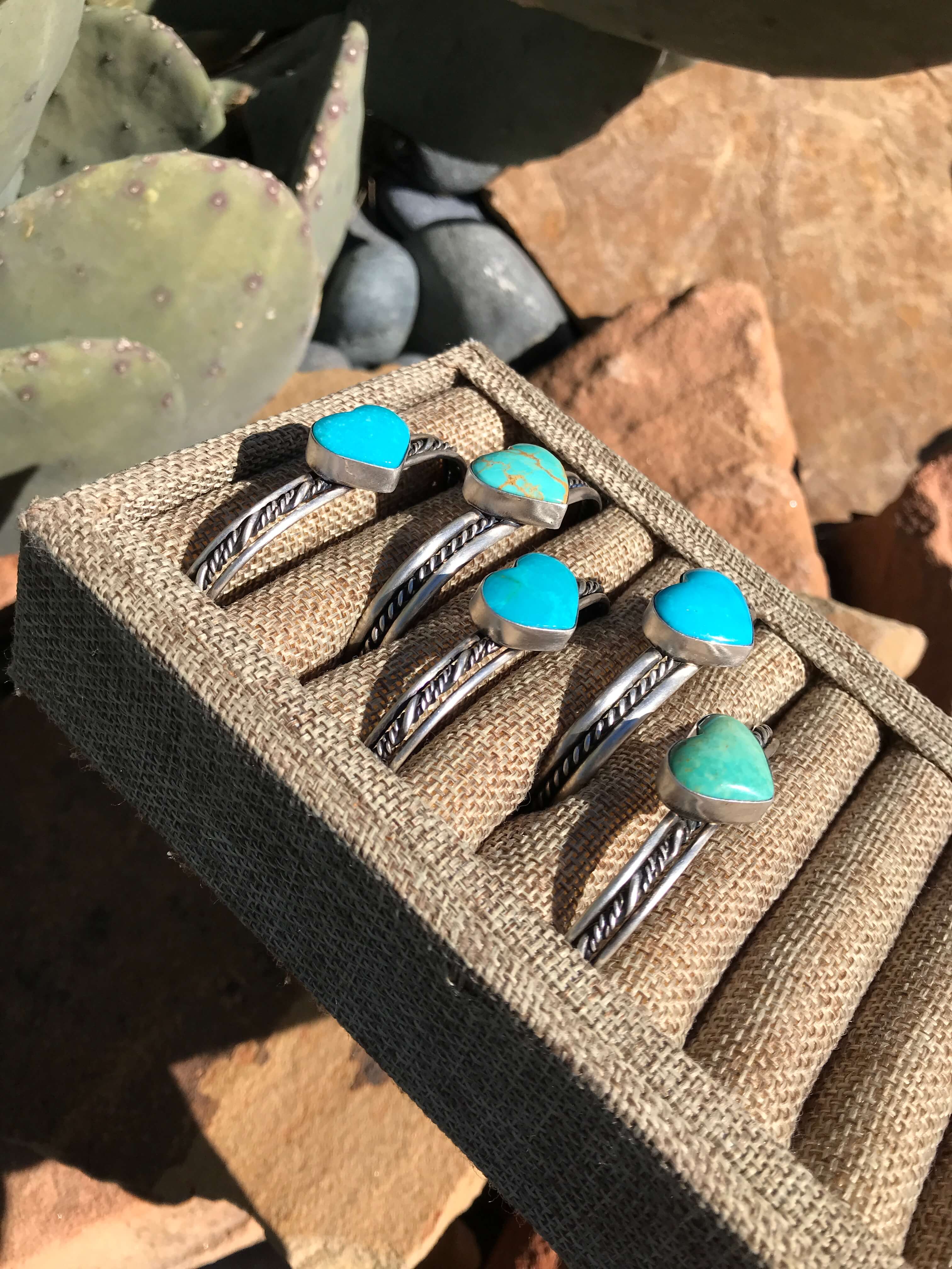 The Twisted Turquoise Heart Cuffs-Bracelets & Cuffs-Calli Co., Turquoise and Silver Jewelry, Native American Handmade, Zuni Tribe, Navajo Tribe, Brock Texas