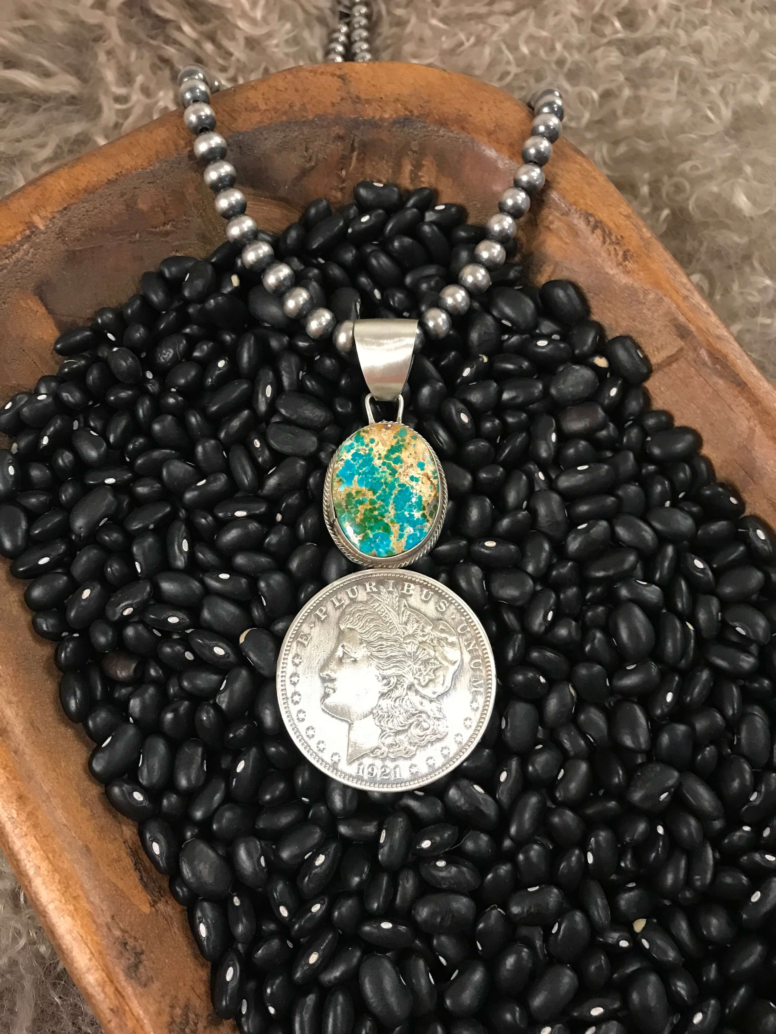 The Liberty Dollar Pendant, 2-Pendants-Calli Co., Turquoise and Silver Jewelry, Native American Handmade, Zuni Tribe, Navajo Tribe, Brock Texas