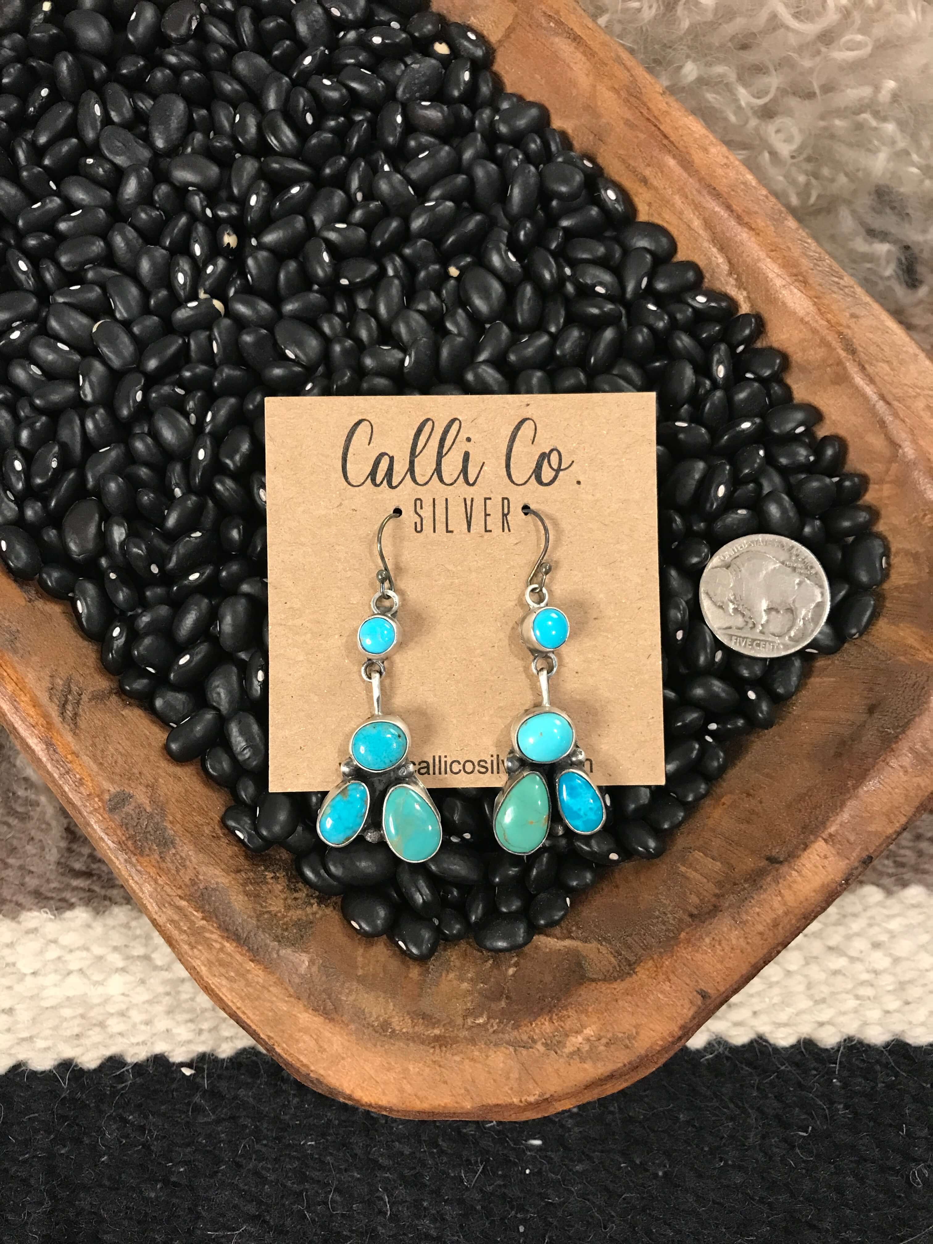 The Eliza Earrings-Earrings-Calli Co., Turquoise and Silver Jewelry, Native American Handmade, Zuni Tribe, Navajo Tribe, Brock Texas