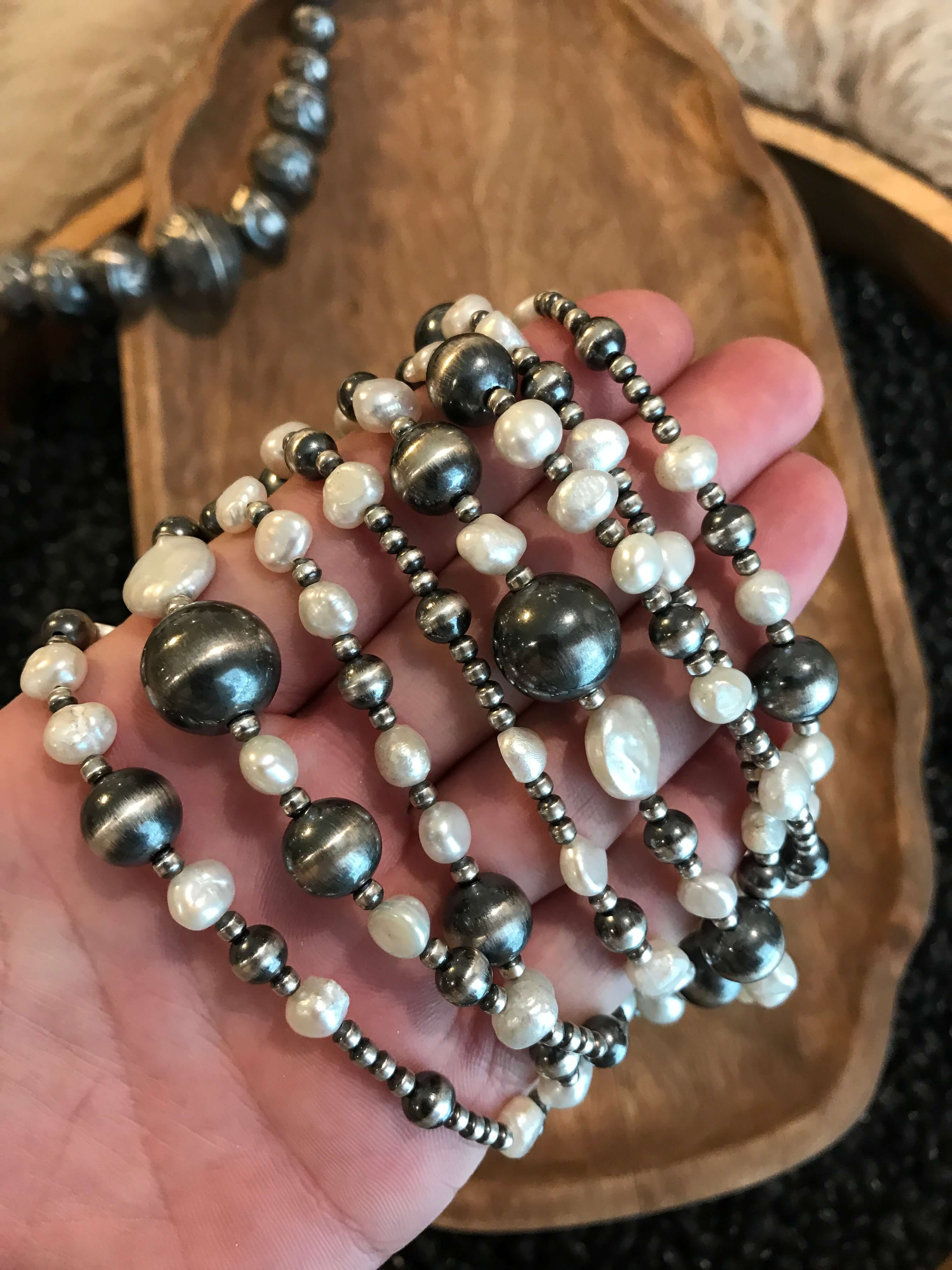 The Socorro Pearl Necklace-Necklaces-Calli Co., Turquoise and Silver Jewelry, Native American Handmade, Zuni Tribe, Navajo Tribe, Brock Texas