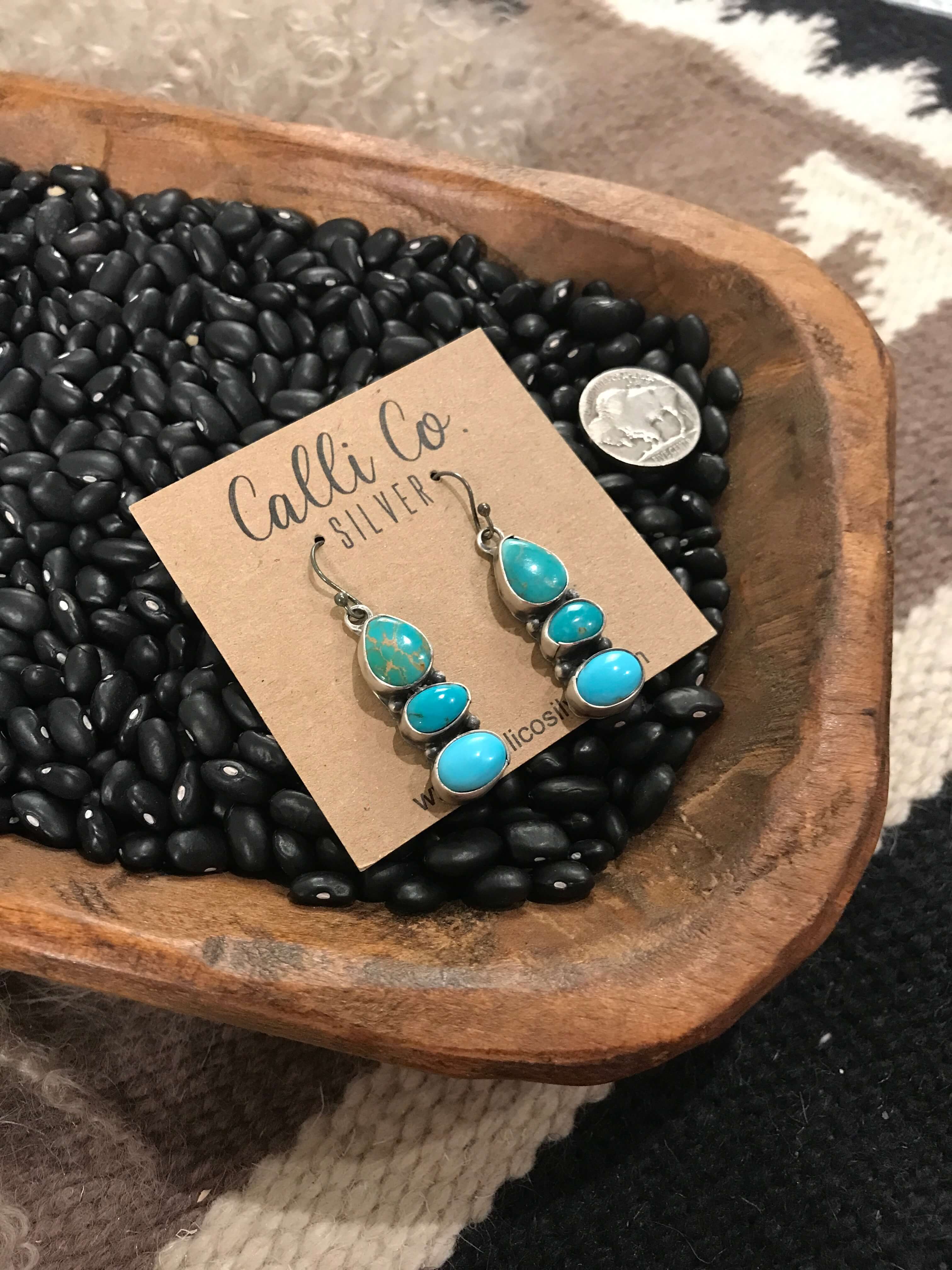 The Laureles Earrings, 1-Earrings-Calli Co., Turquoise and Silver Jewelry, Native American Handmade, Zuni Tribe, Navajo Tribe, Brock Texas