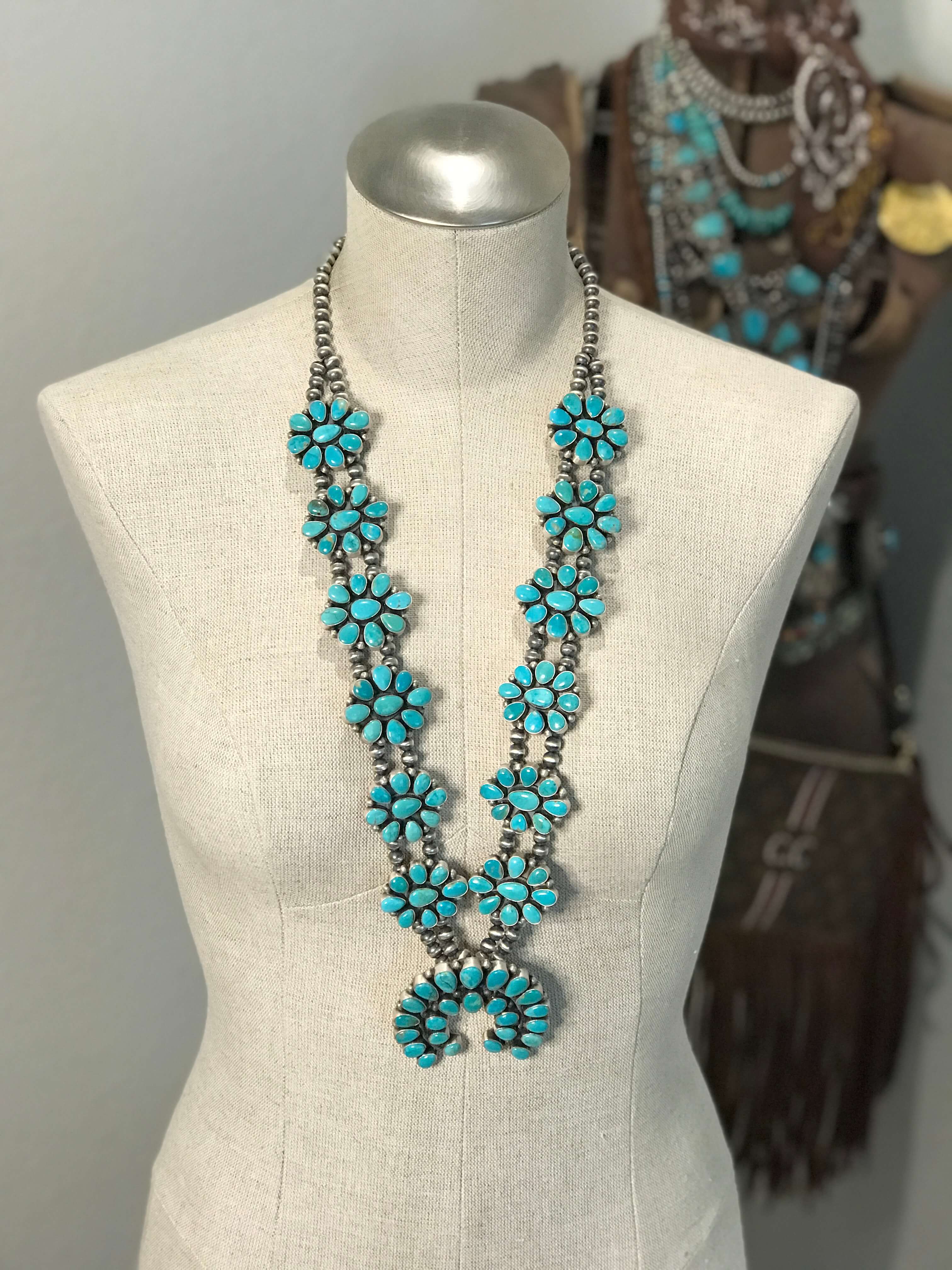 The Castanza Turquoise Statement Necklace Set-Necklaces-Calli Co., Turquoise and Silver Jewelry, Native American Handmade, Zuni Tribe, Navajo Tribe, Brock Texas