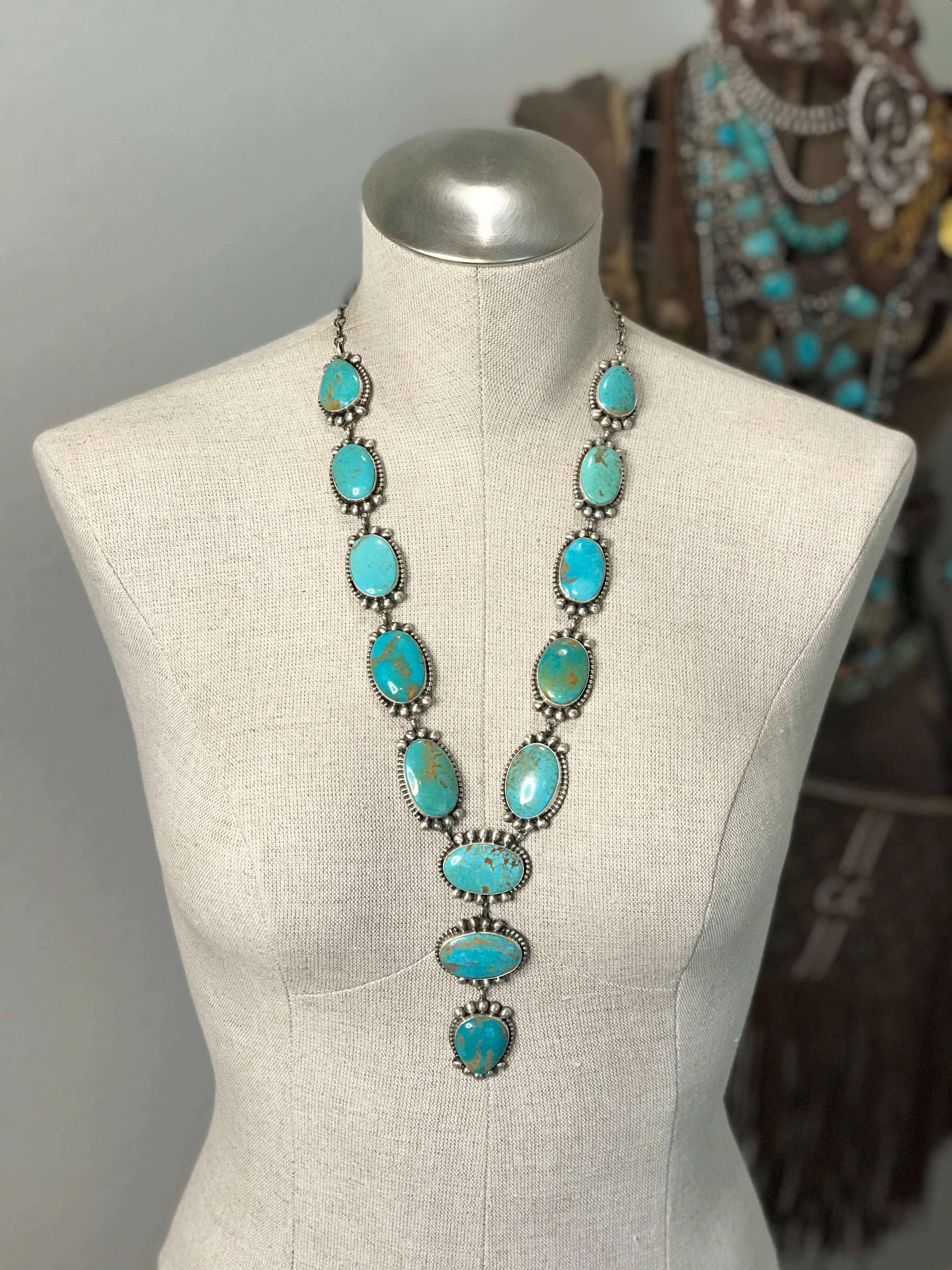 The Juniper Lariat Necklace Set-Necklaces-Calli Co., Turquoise and Silver Jewelry, Native American Handmade, Zuni Tribe, Navajo Tribe, Brock Texas