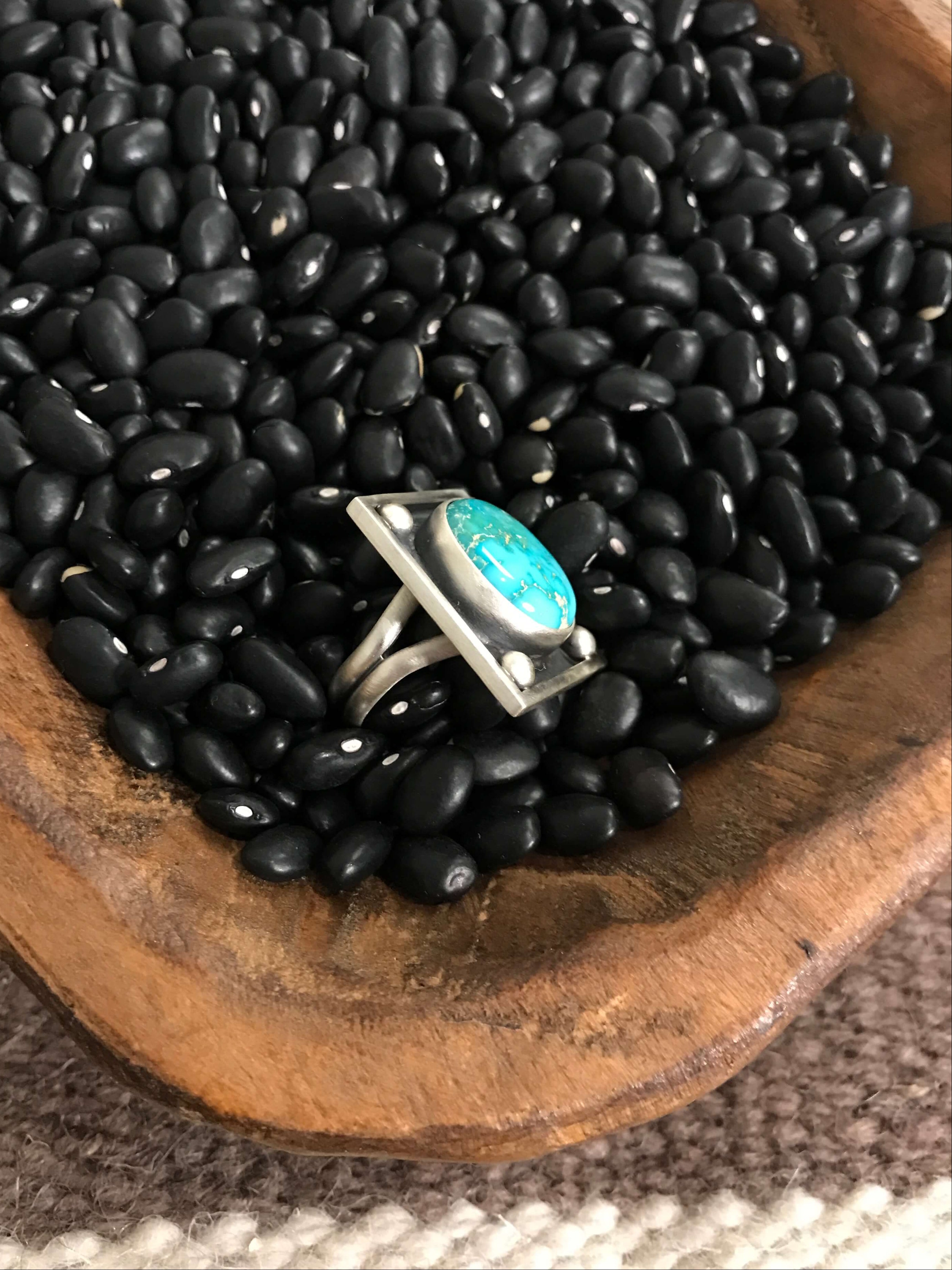 The Sinclair Adjustable Turquoise Ring, 2-Rings-Calli Co., Turquoise and Silver Jewelry, Native American Handmade, Zuni Tribe, Navajo Tribe, Brock Texas