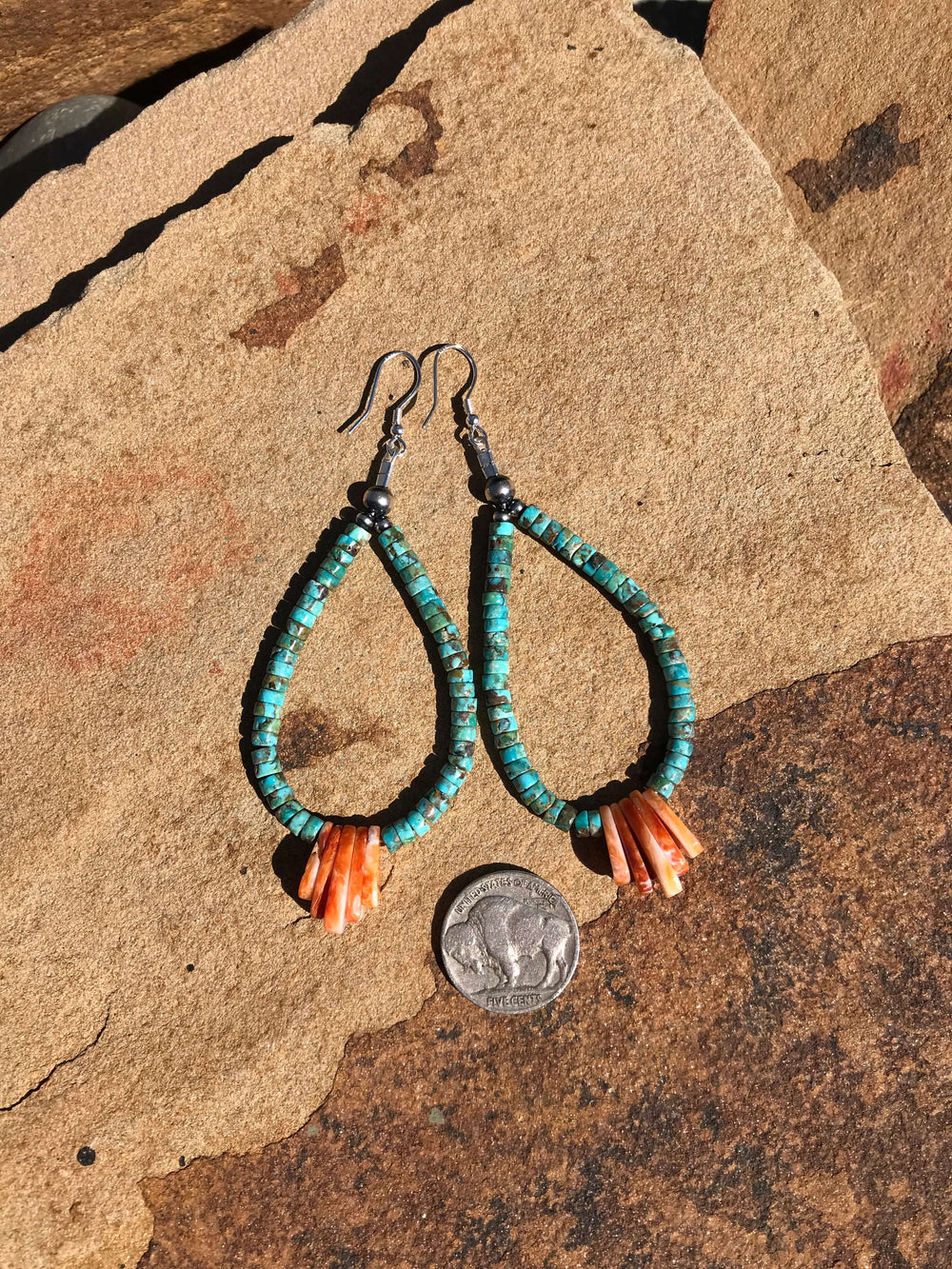 The Amory Turquoise and Spiny Earrings-Earrings-Calli Co., Turquoise and Silver Jewelry, Native American Handmade, Zuni Tribe, Navajo Tribe, Brock Texas