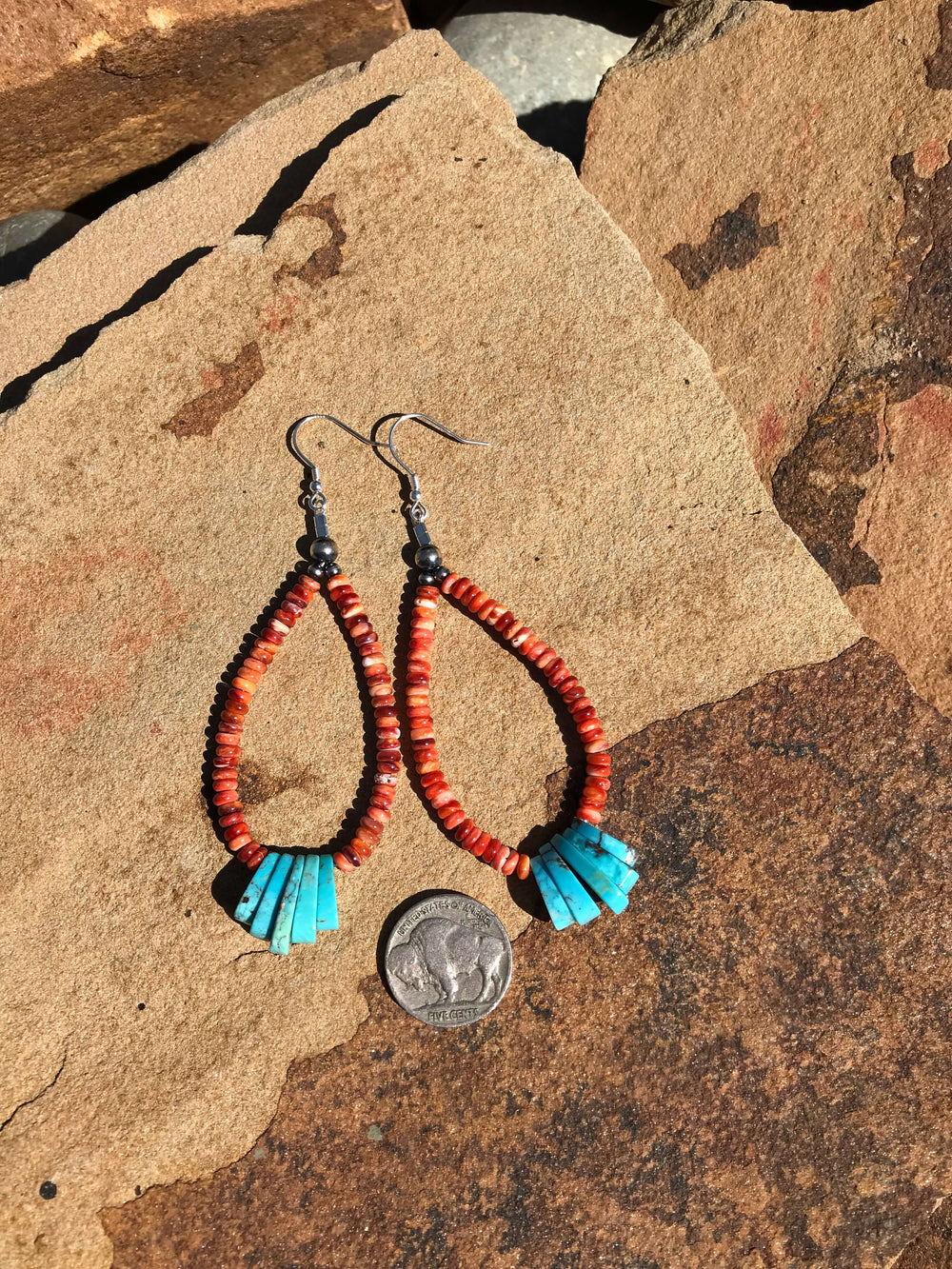 The Candela Turquoise and Spiny Earrings-Earrings-Calli Co., Turquoise and Silver Jewelry, Native American Handmade, Zuni Tribe, Navajo Tribe, Brock Texas