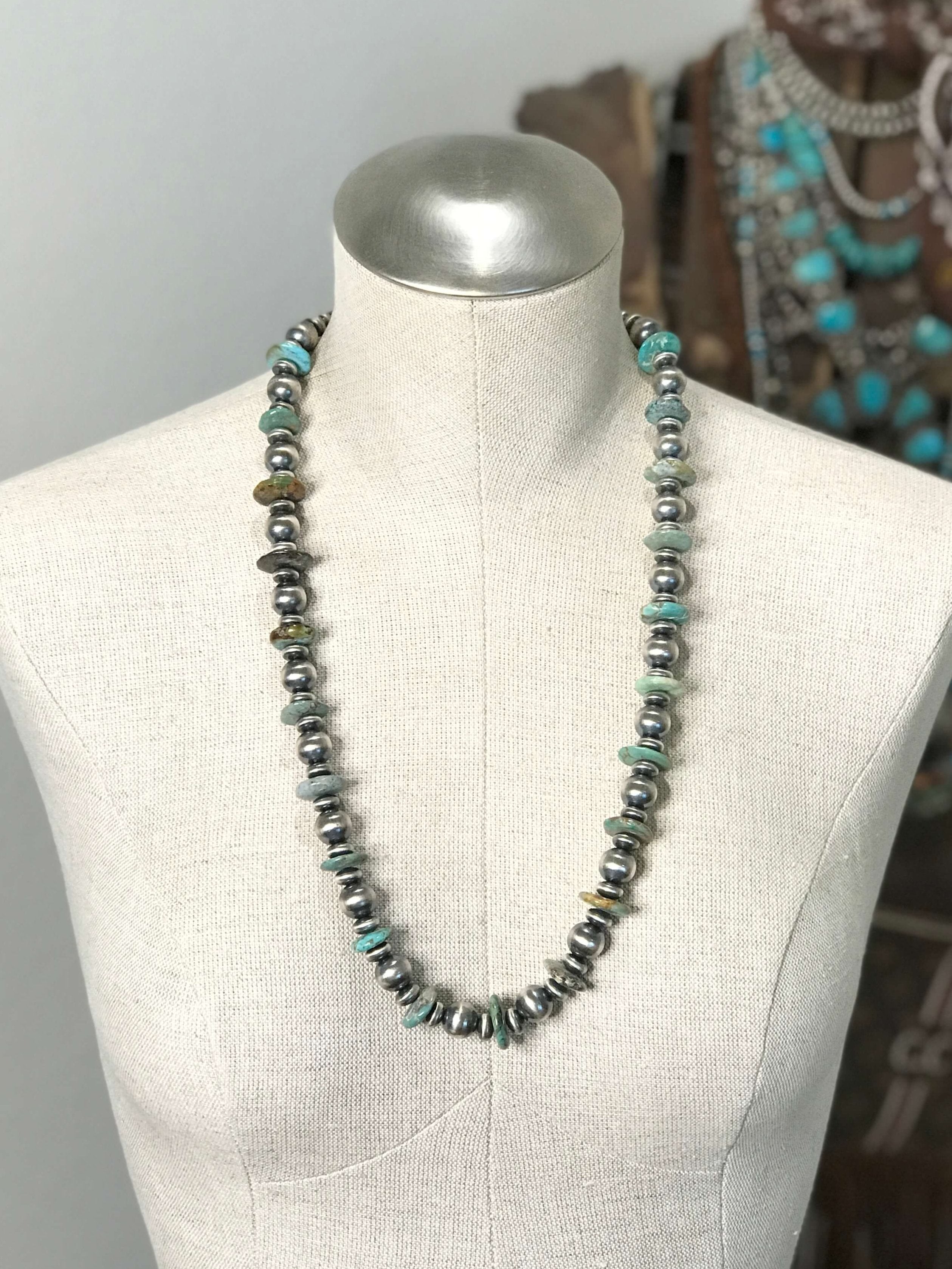 The Canyon Necklace in Greens-Necklaces-Calli Co., Turquoise and Silver Jewelry, Native American Handmade, Zuni Tribe, Navajo Tribe, Brock Texas