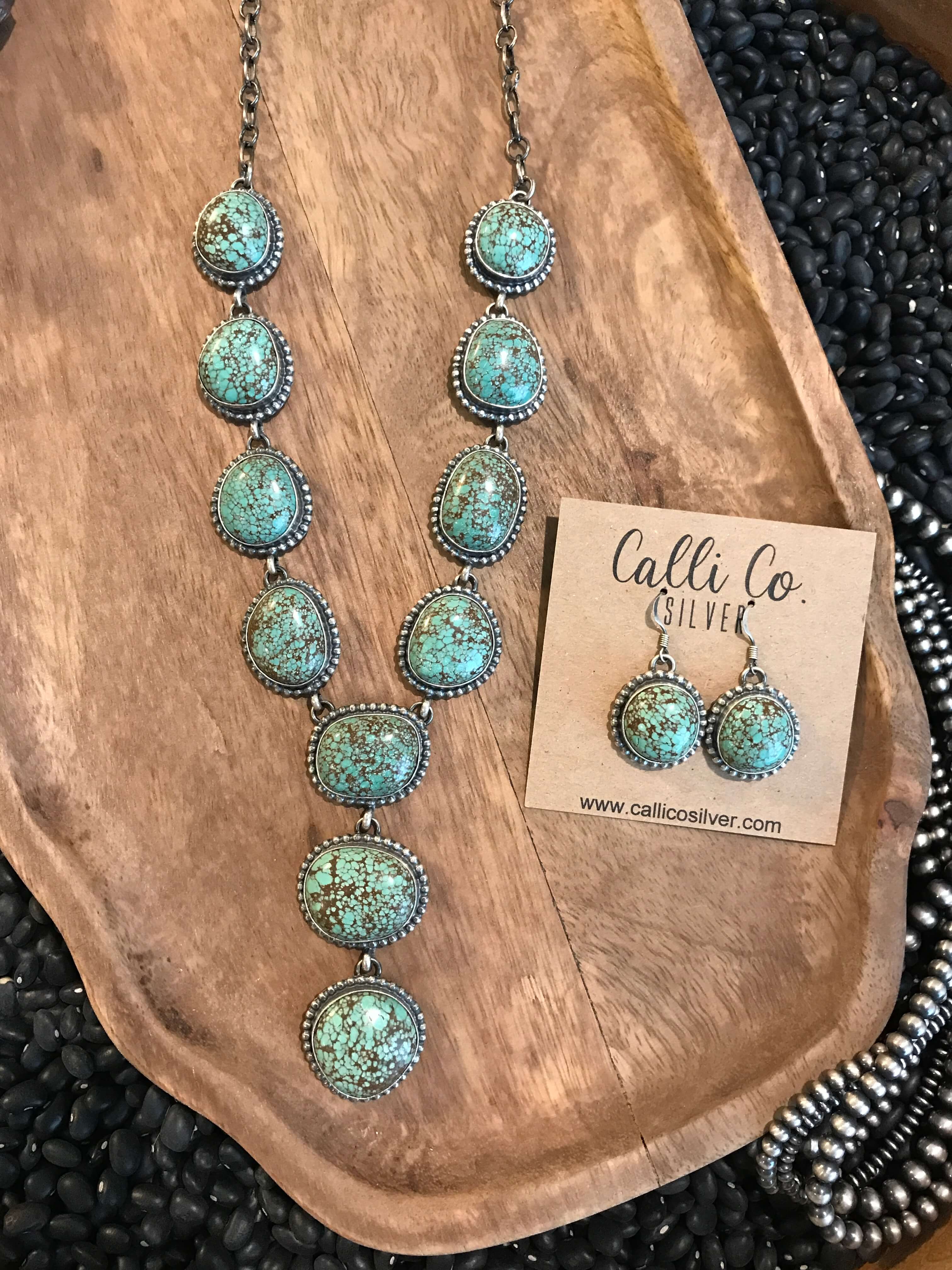 The Minidoka Lariat Necklace Set-Necklaces-Calli Co., Turquoise and Silver Jewelry, Native American Handmade, Zuni Tribe, Navajo Tribe, Brock Texas