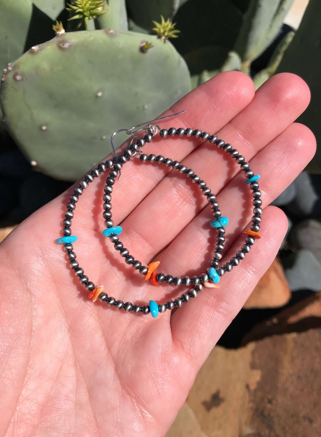 The Pryor Turquoise and Spiny Hoop Earrings-Earrings-Calli Co., Turquoise and Silver Jewelry, Native American Handmade, Zuni Tribe, Navajo Tribe, Brock Texas
