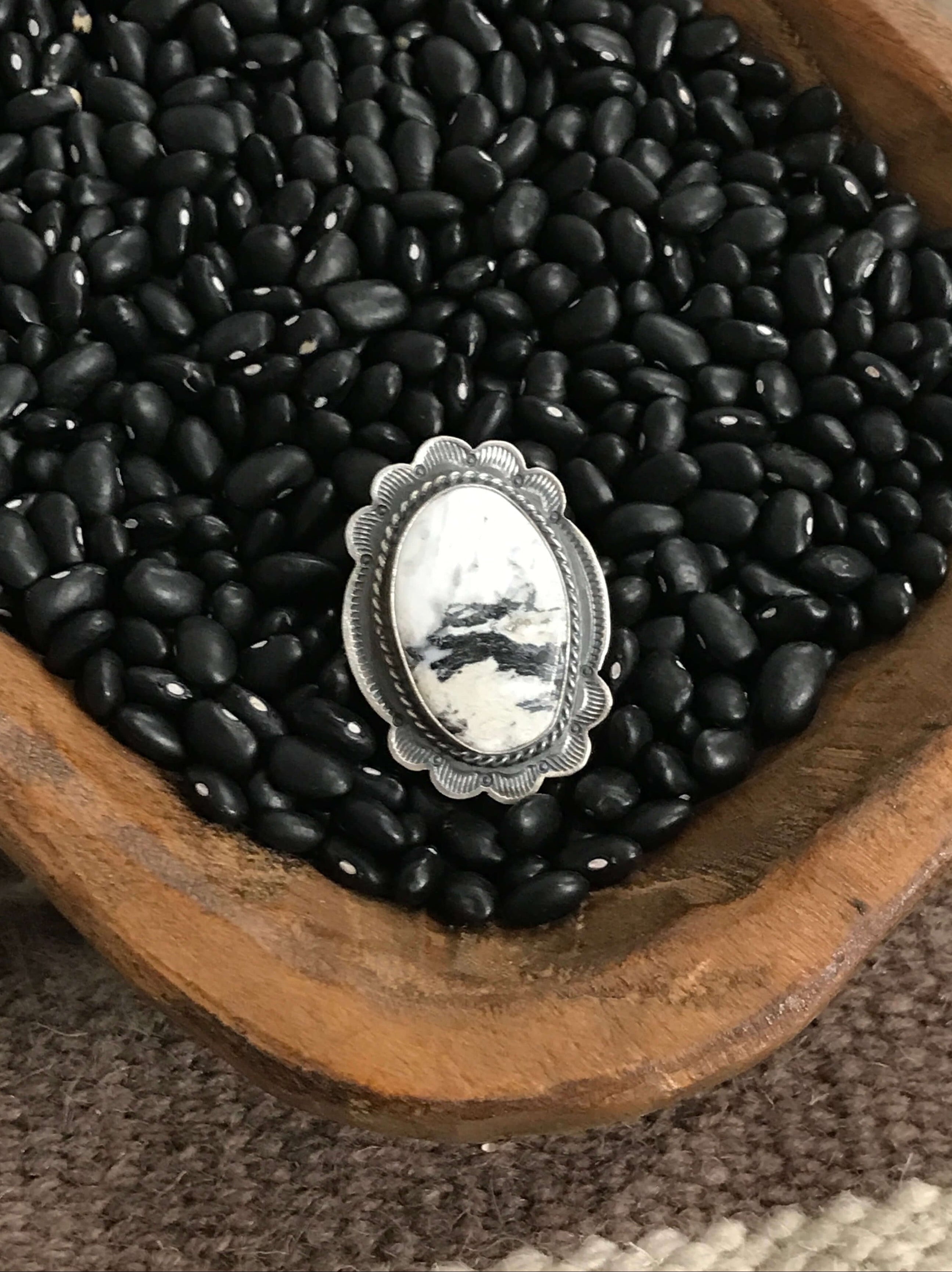 The Sierra Blanca Ring, Sz. 8-Rings-Calli Co., Turquoise and Silver Jewelry, Native American Handmade, Zuni Tribe, Navajo Tribe, Brock Texas