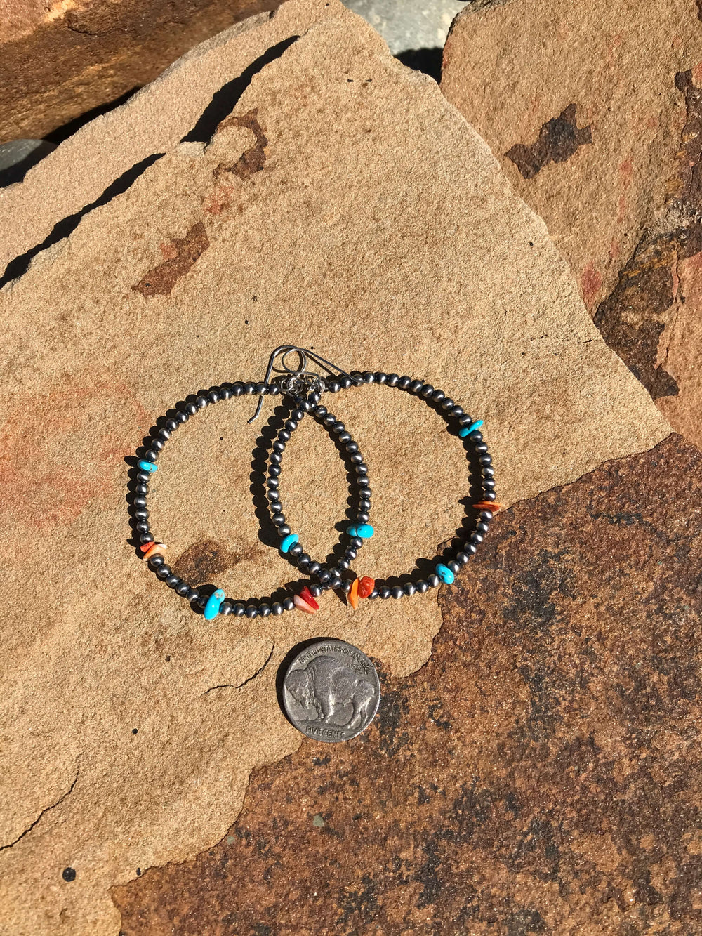 The Pryor Turquoise and Spiny Hoop Earrings-Earrings-Calli Co., Turquoise and Silver Jewelry, Native American Handmade, Zuni Tribe, Navajo Tribe, Brock Texas