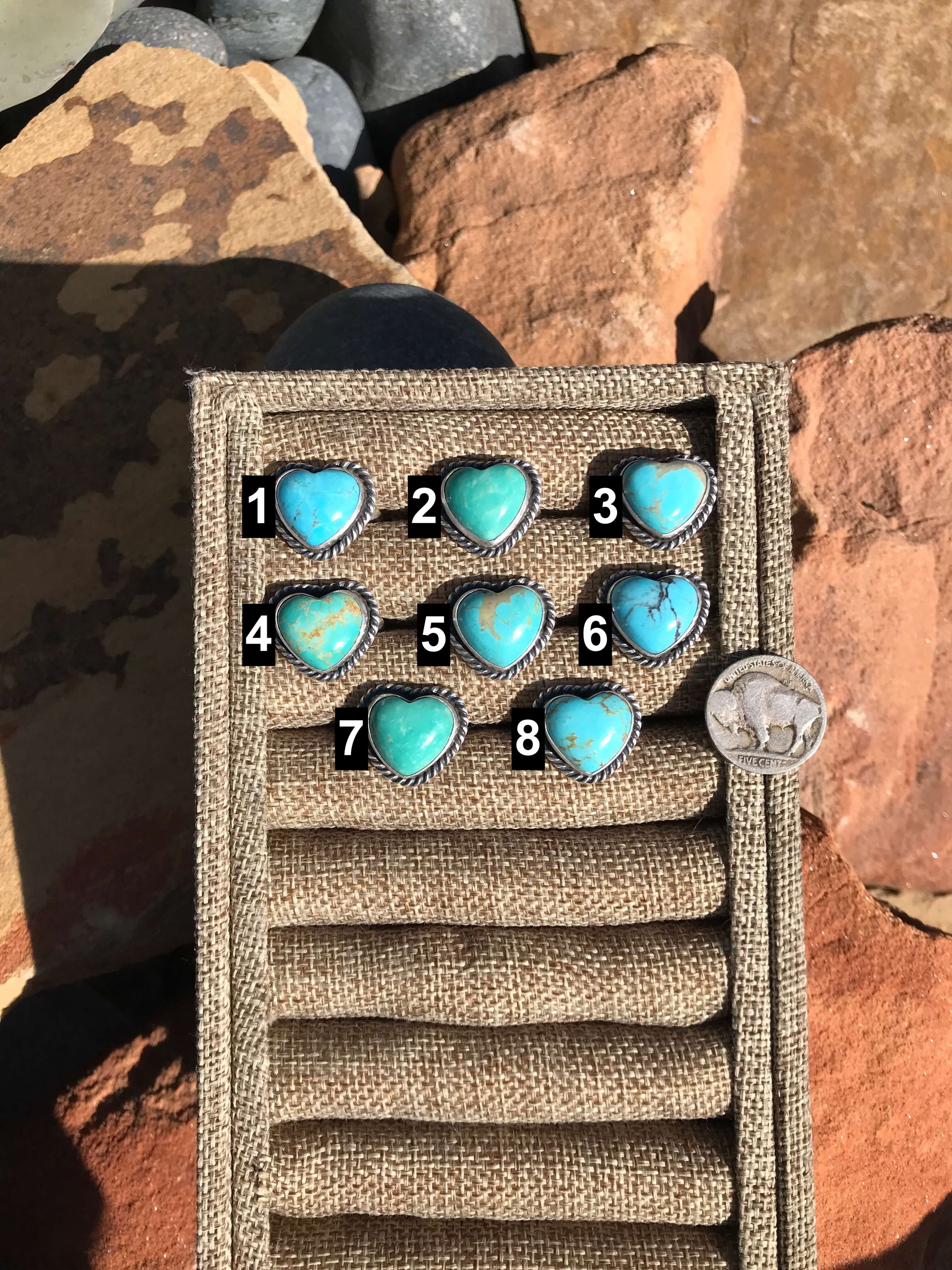 The Roper Adjustable Heart Rings-Rings-Calli Co., Turquoise and Silver Jewelry, Native American Handmade, Zuni Tribe, Navajo Tribe, Brock Texas