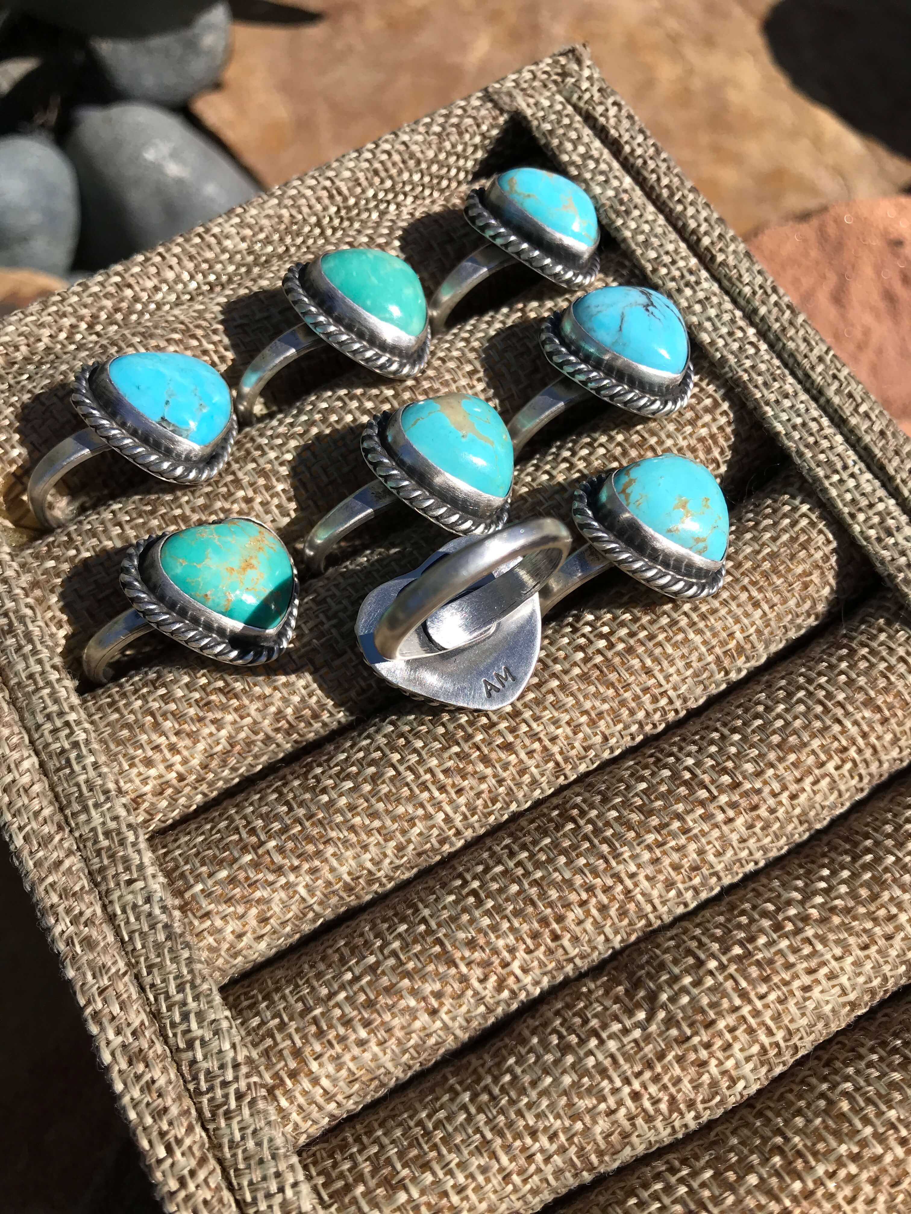 The Roper Adjustable Heart Rings-Rings-Calli Co., Turquoise and Silver Jewelry, Native American Handmade, Zuni Tribe, Navajo Tribe, Brock Texas