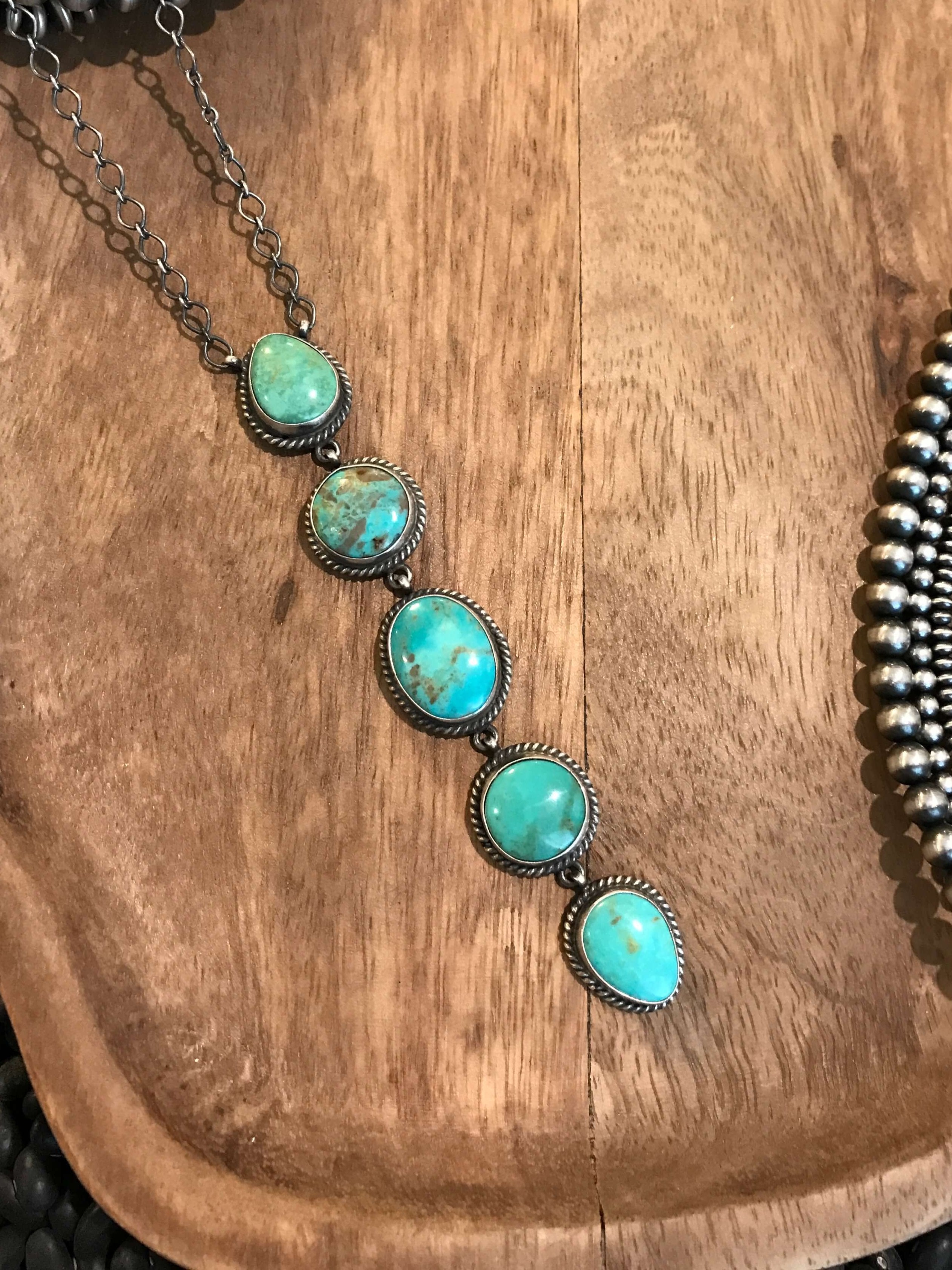 The Arroyo 5 Stone Lariat, 18-Necklaces-Calli Co., Turquoise and Silver Jewelry, Native American Handmade, Zuni Tribe, Navajo Tribe, Brock Texas