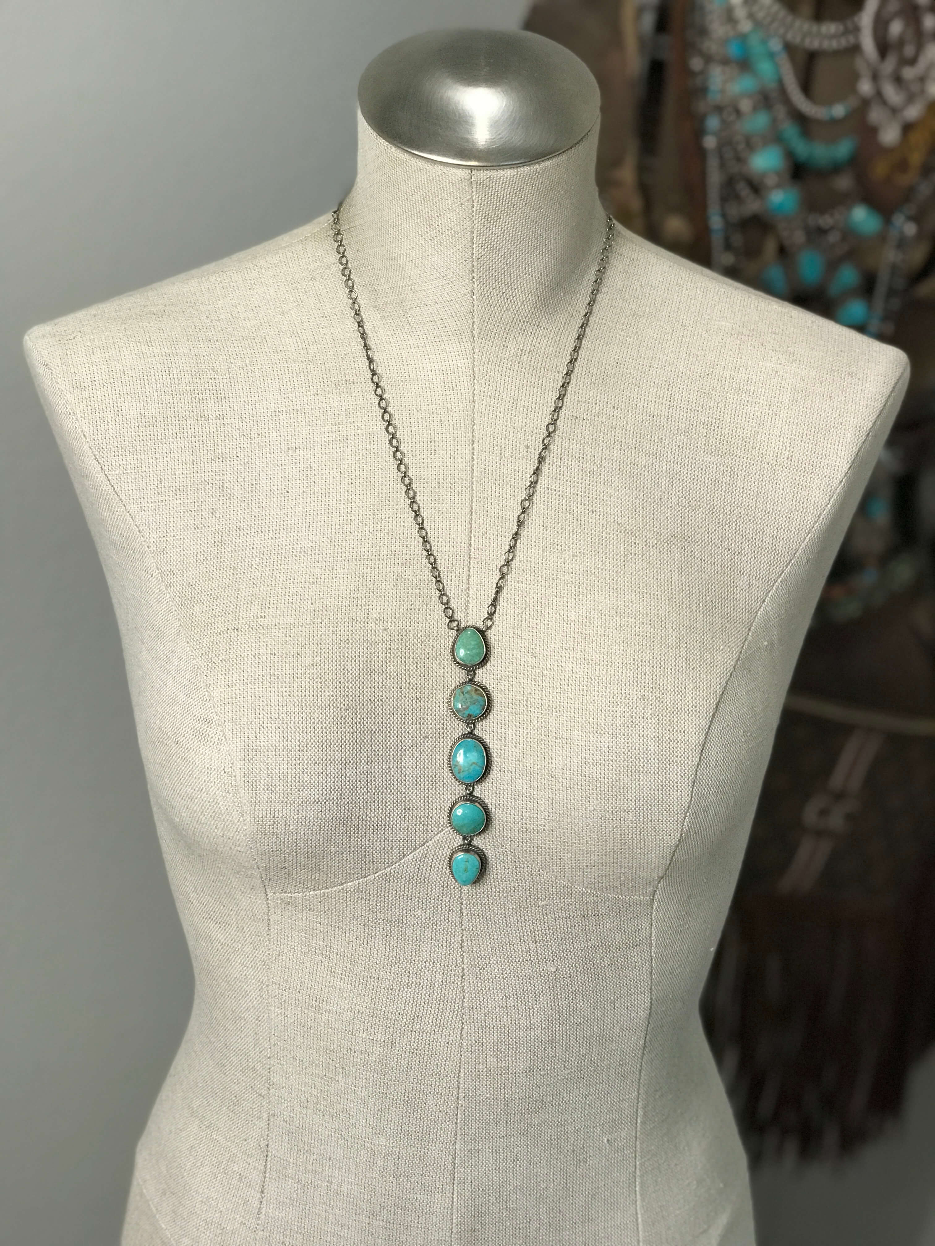 The Arroyo 5 Stone Lariat, 18-Necklaces-Calli Co., Turquoise and Silver Jewelry, Native American Handmade, Zuni Tribe, Navajo Tribe, Brock Texas